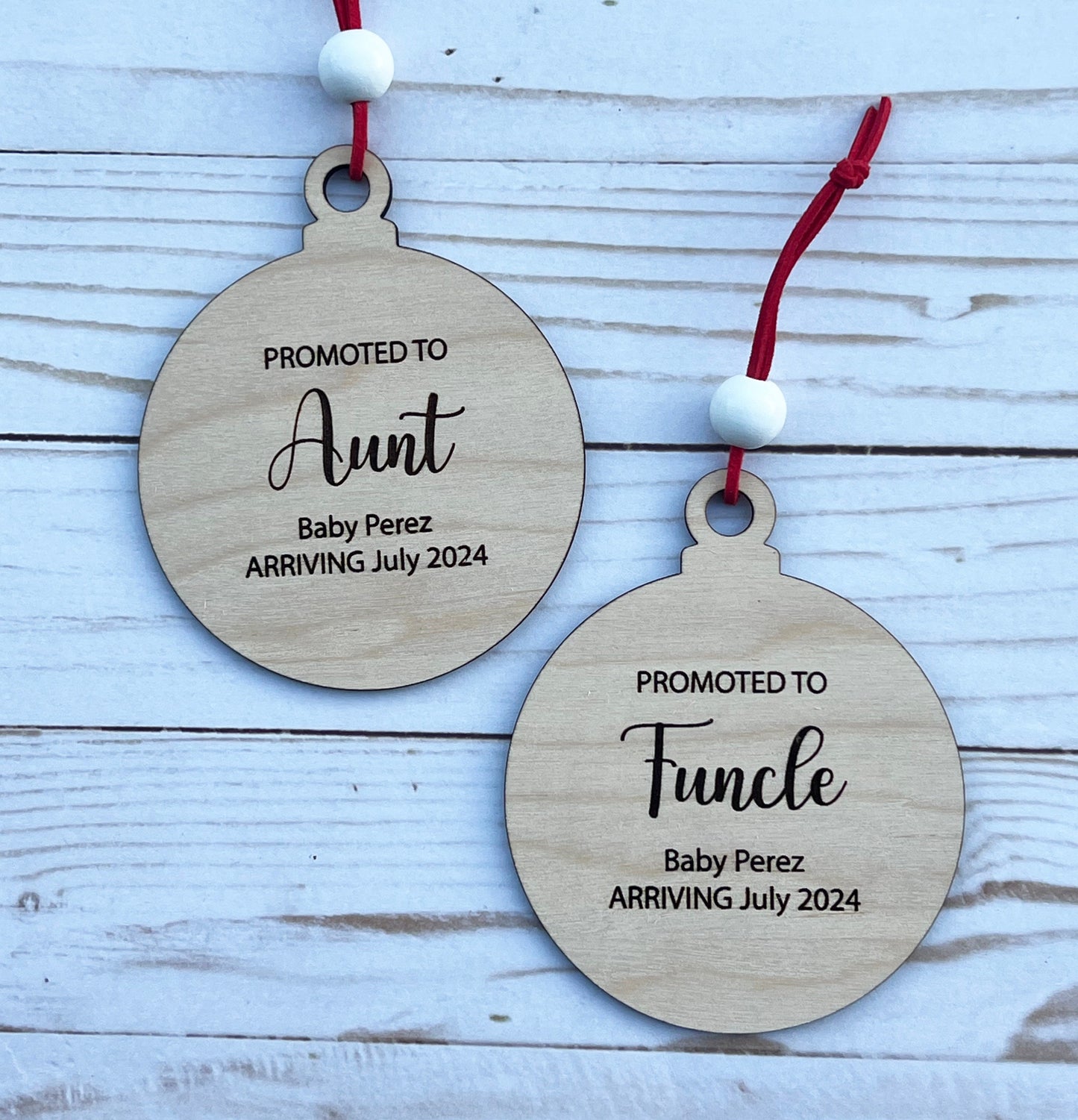 Personalized Pregnancy Announcement Christmas Ornament • Customized Ornament • Promoted to Aunt • Promoted to Funcle • Christmas Baby