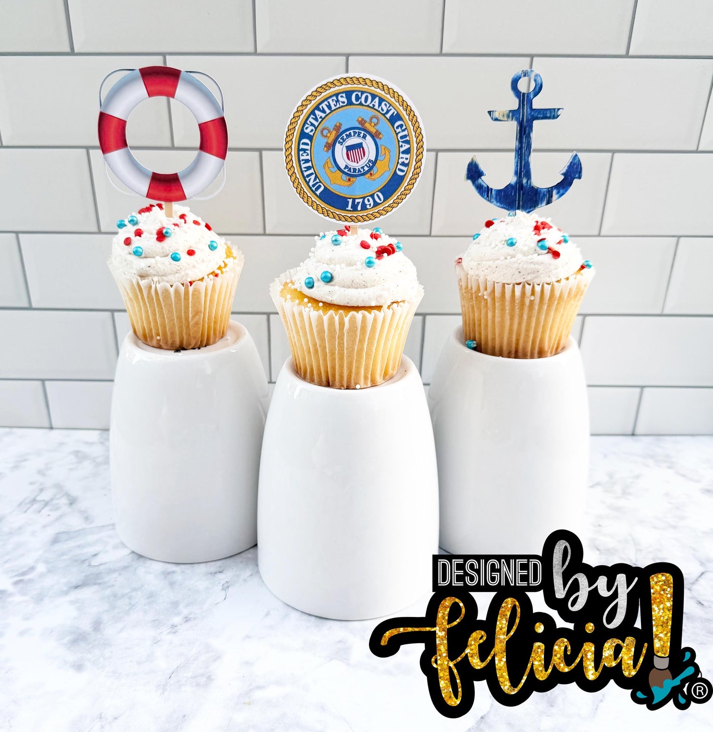 Coast Guard cupcake toppers, Coast guard cupcake ideas, Coast Guard cake topper, Coast Guard party decorations,  Coast Guard party supplies