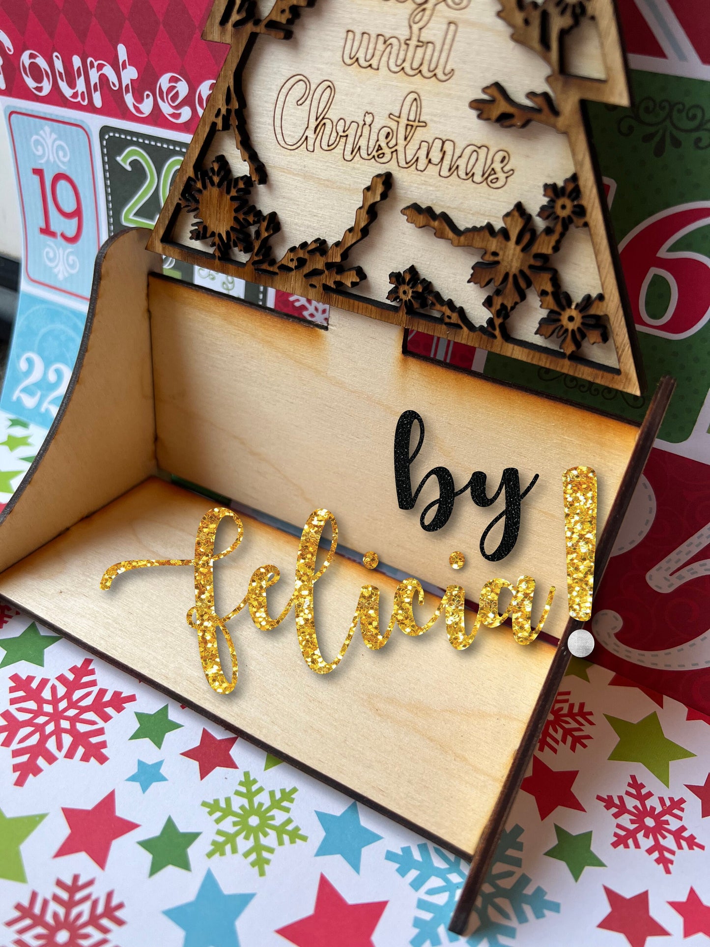 Christmas Tree Advent Calendar: Engraved Wooden Holiday Decor