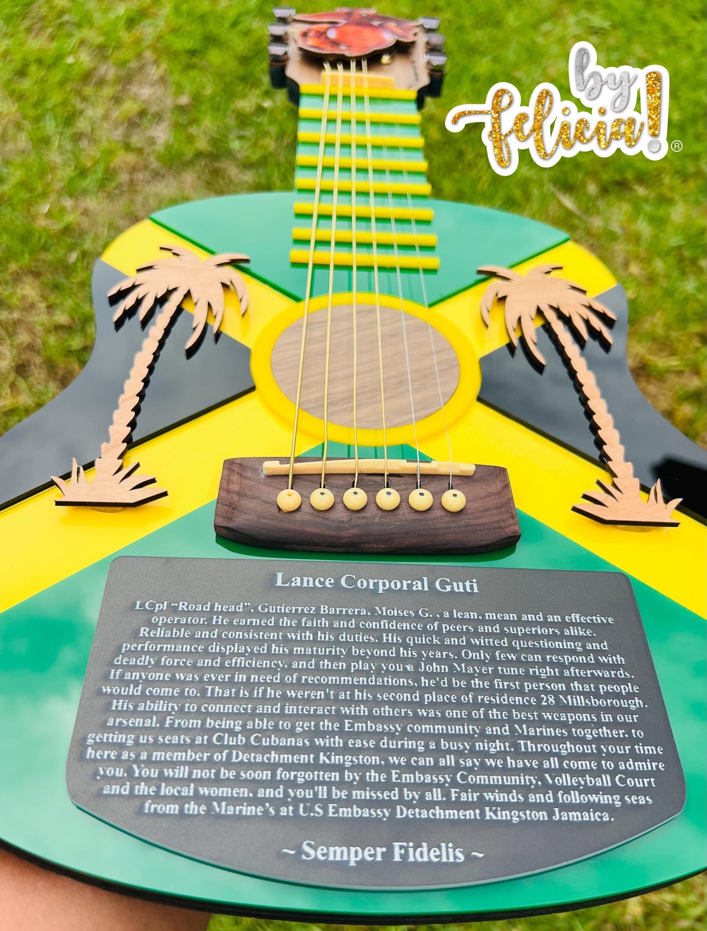 Custom Marine Corps Guitar Plaque: Handmade USMC Retirement Gift