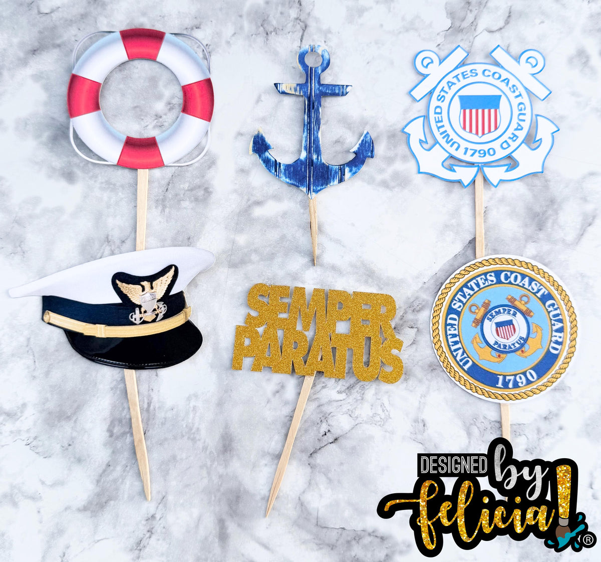 Coast Guard cupcake toppers, Coast guard cupcake ideas, Coast Guard cake topper, Coast Guard party decorations,  Coast Guard party supplies