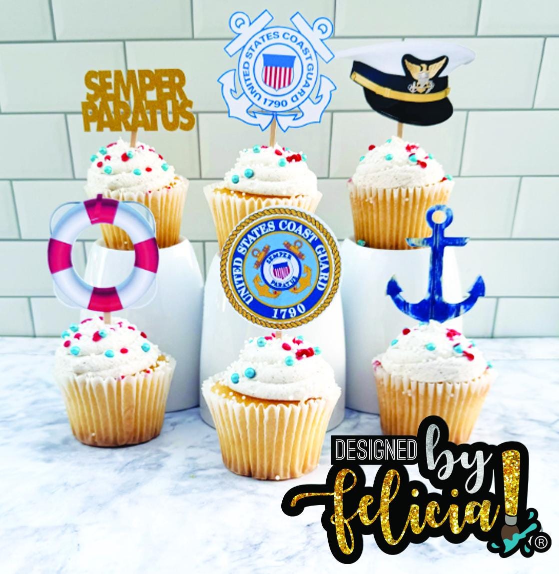 Coast Guard cupcake toppers, Coast guard cupcake ideas, Coast Guard cake topper, Coast Guard party decorations,  Coast Guard party supplies