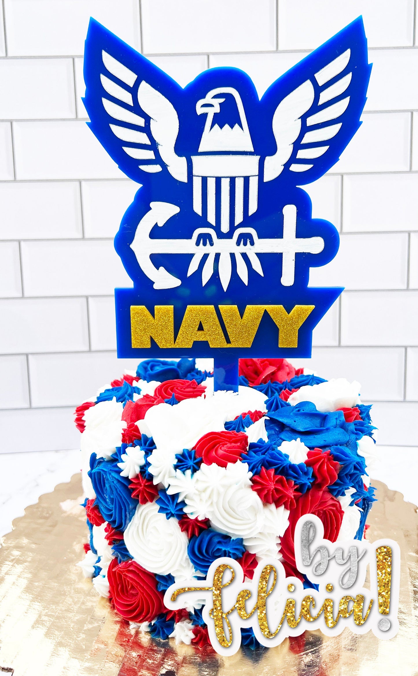 Navy Acrylic Cake Topper: USN Party Decoration (6" wide)