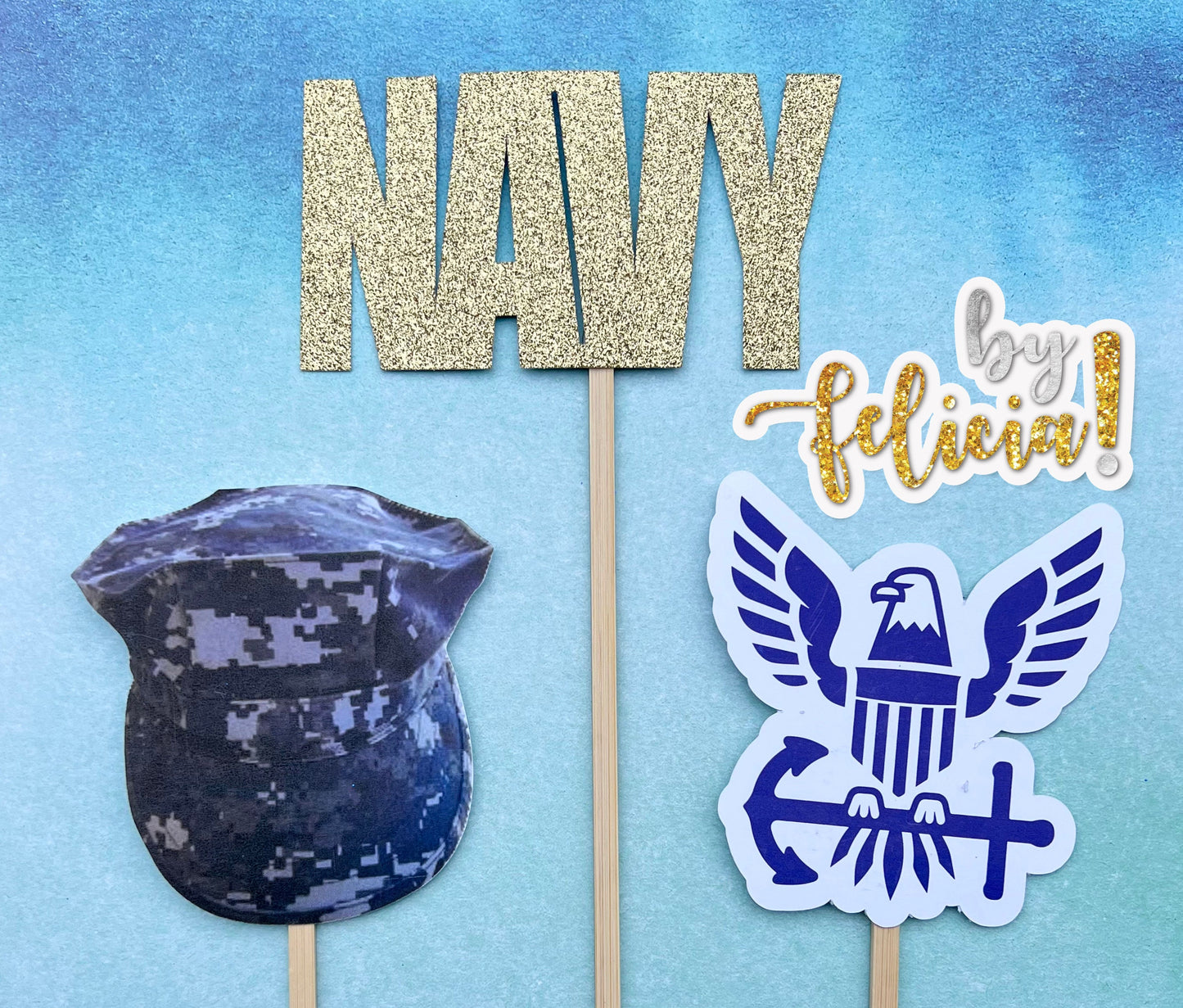 Navy Graduation Centerpiece Sticks: Glittery Party Decorations