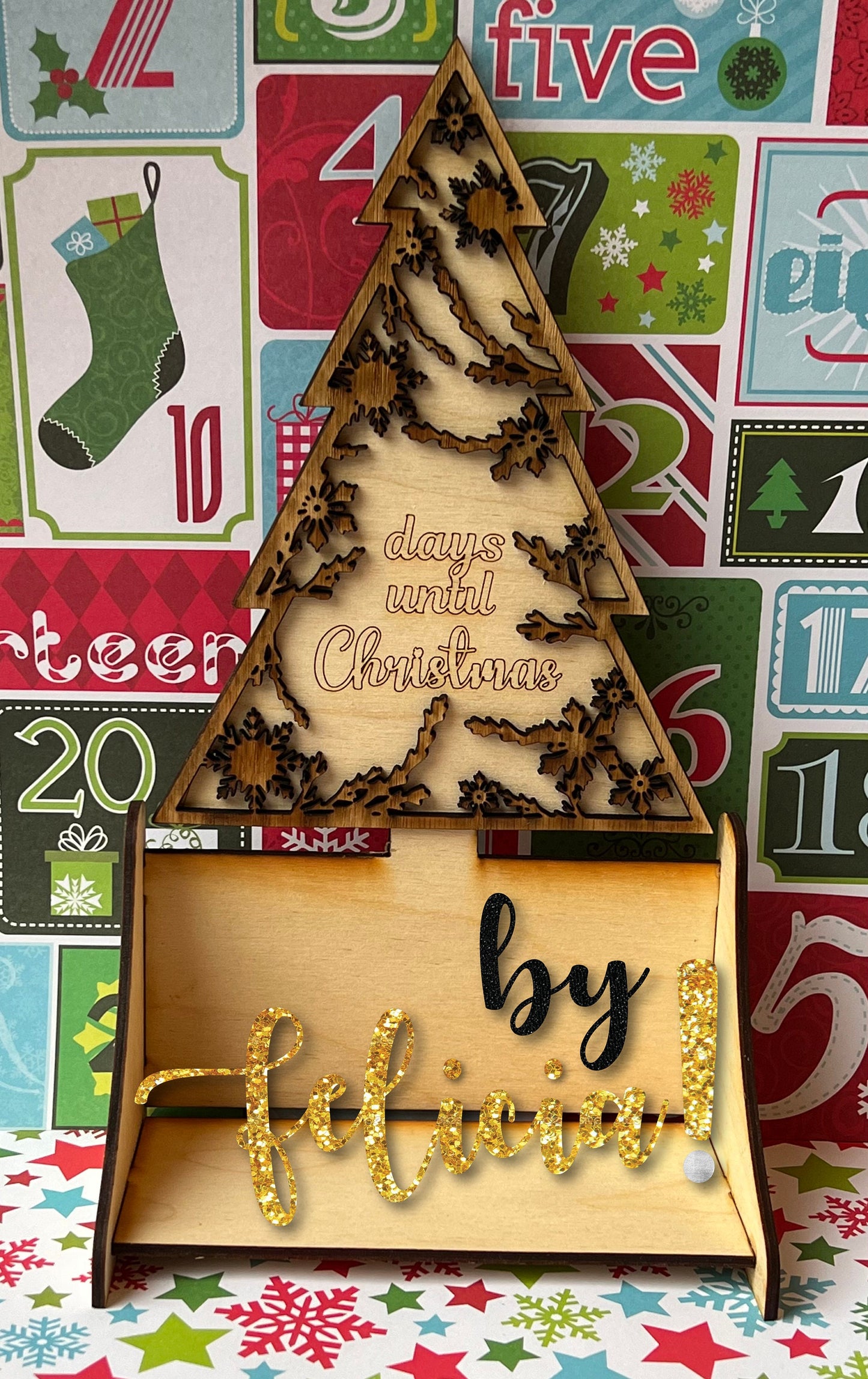 Christmas Tree Advent Calendar: Engraved Wooden Holiday Decor
