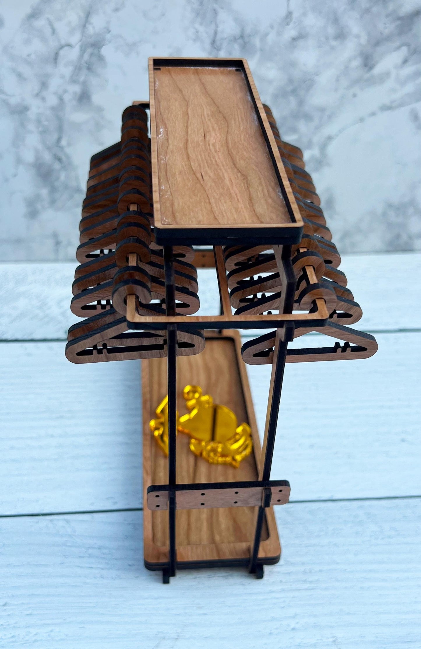 Personalized Marine Earring Coat Hanger Rack: Red Oak or Acrylic