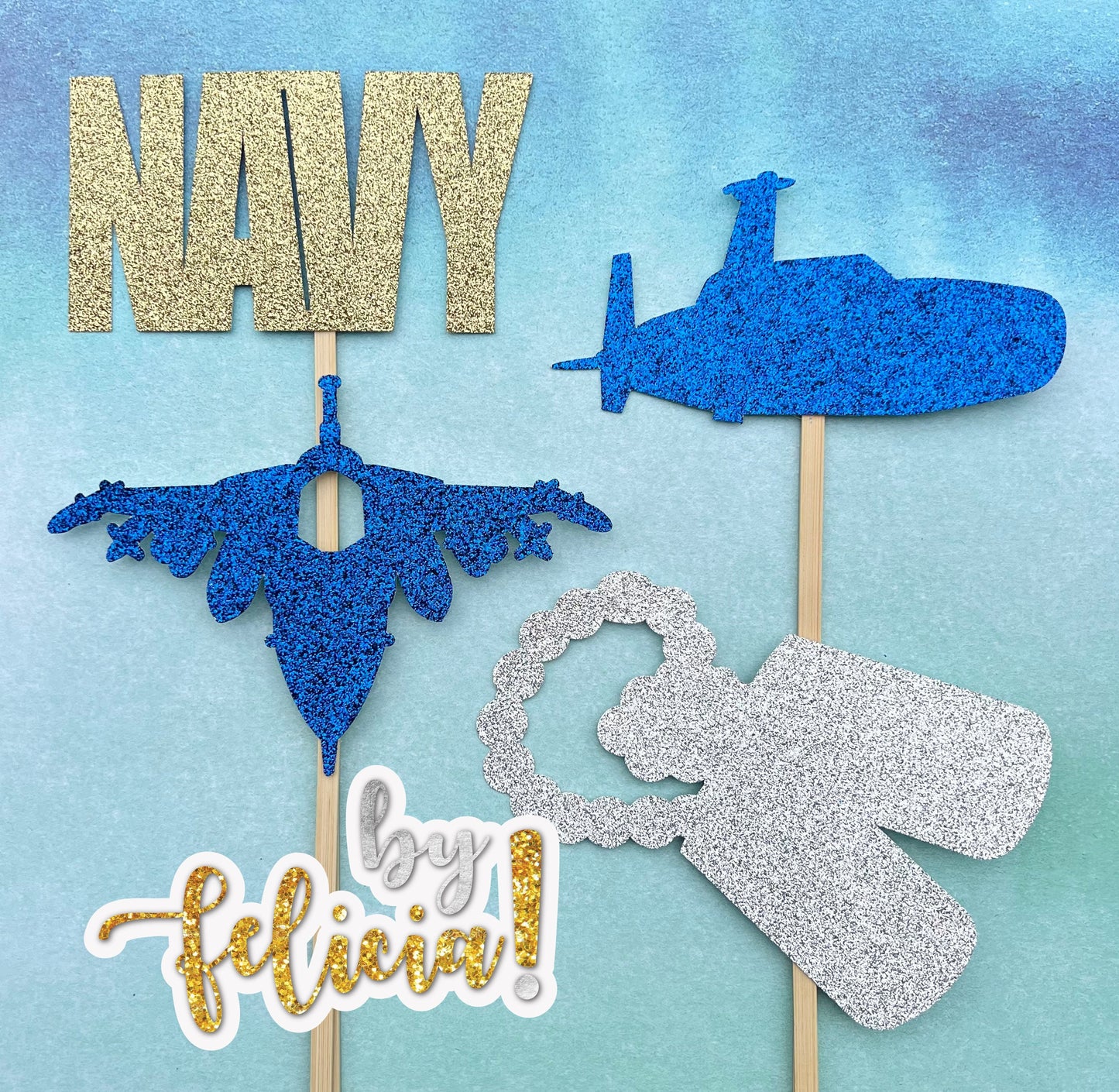 Navy Graduation Centerpiece Sticks: Glittery Party Decorations