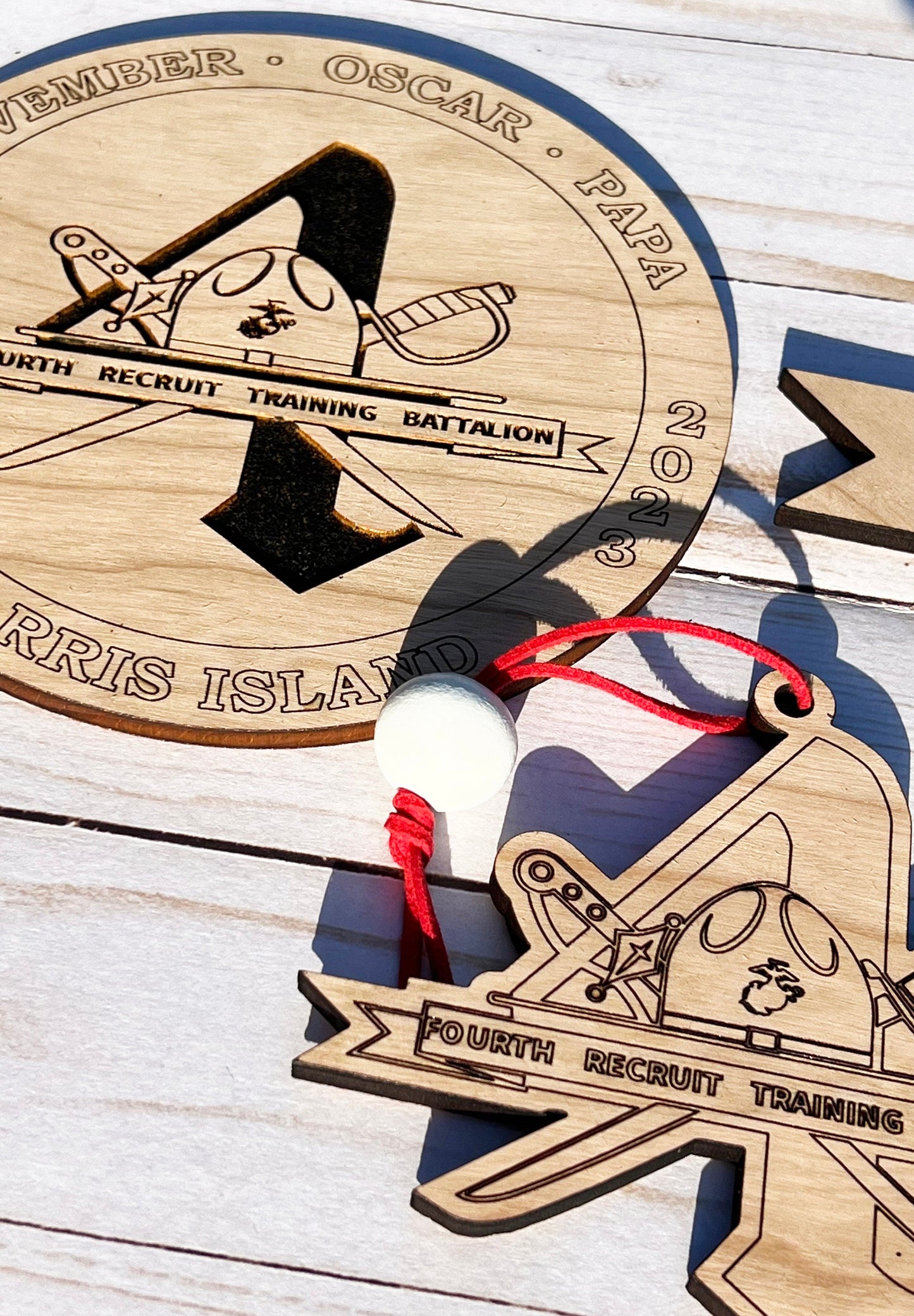 Handmade USMC Retirement Plaque: Laser Engraved Red Oak, 4th Battalion