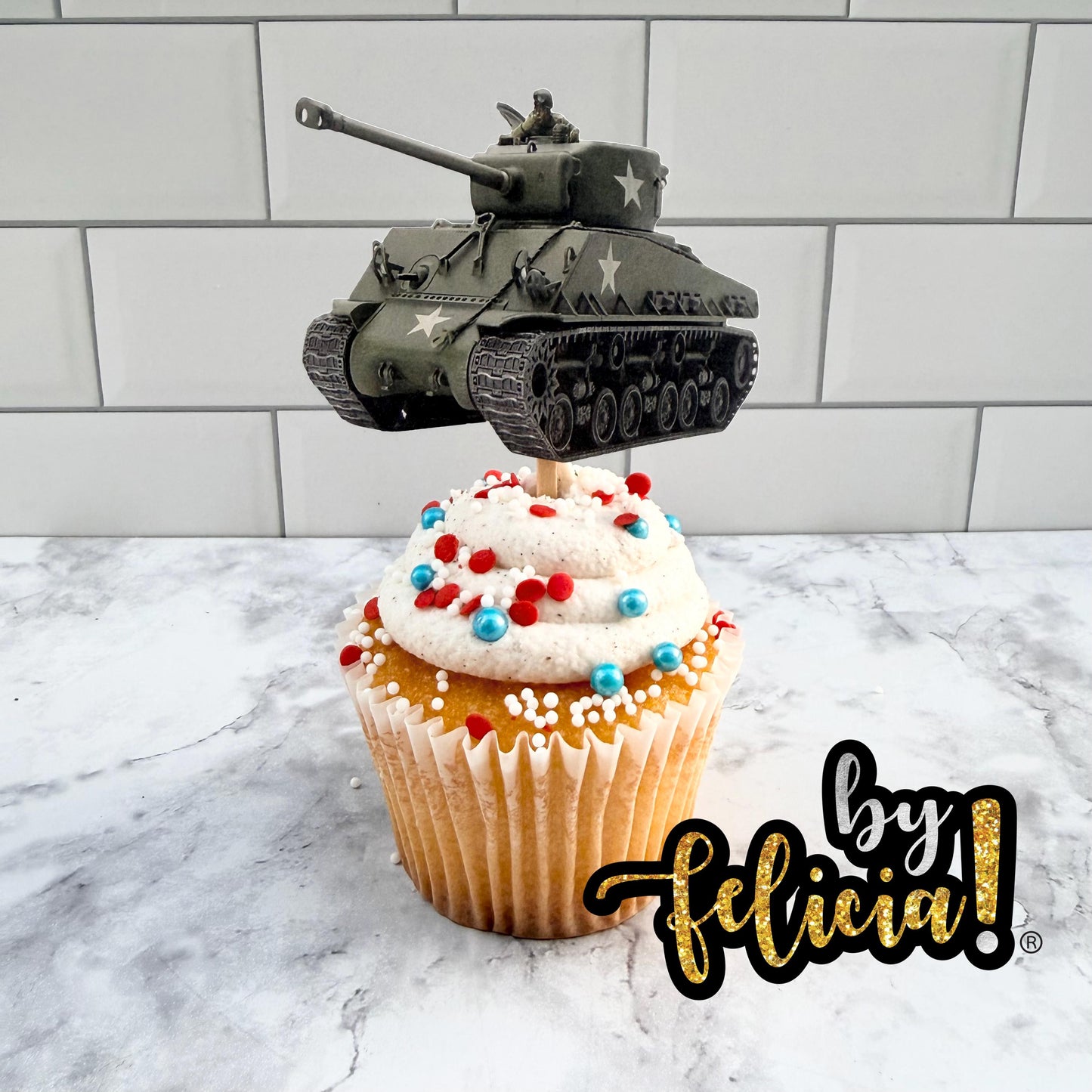 Army Cupcake Toppers: Soldier, Tank, Camo Party Decorations