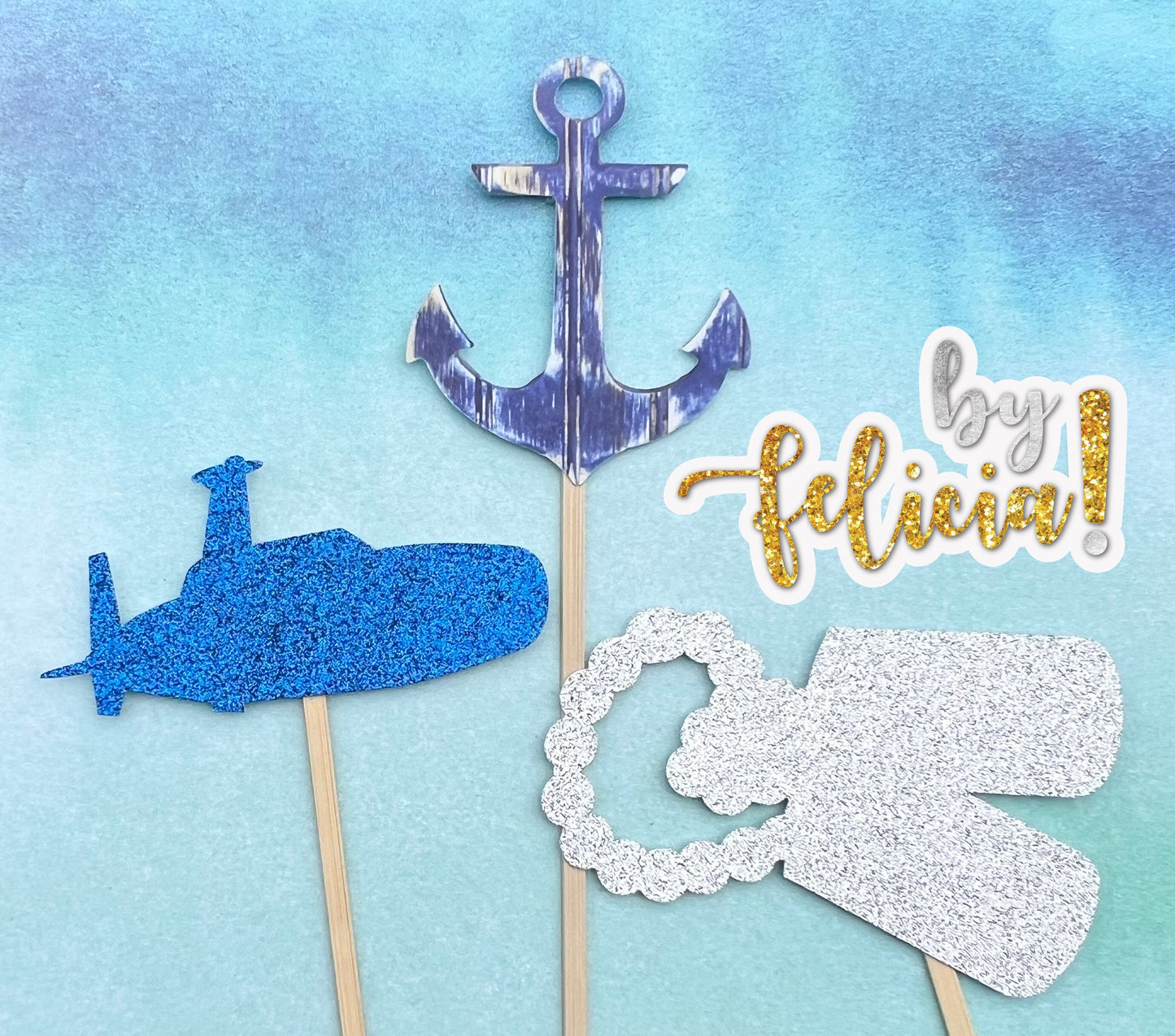 Navy Graduation Centerpiece Sticks: Glittery Party Decorations