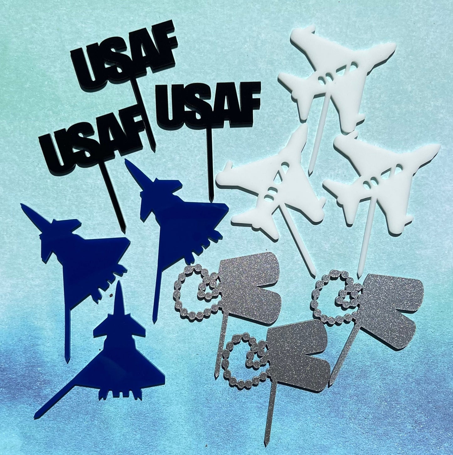 Air Force Cupcake Toppers: Acrylic USAF Party Decorations
