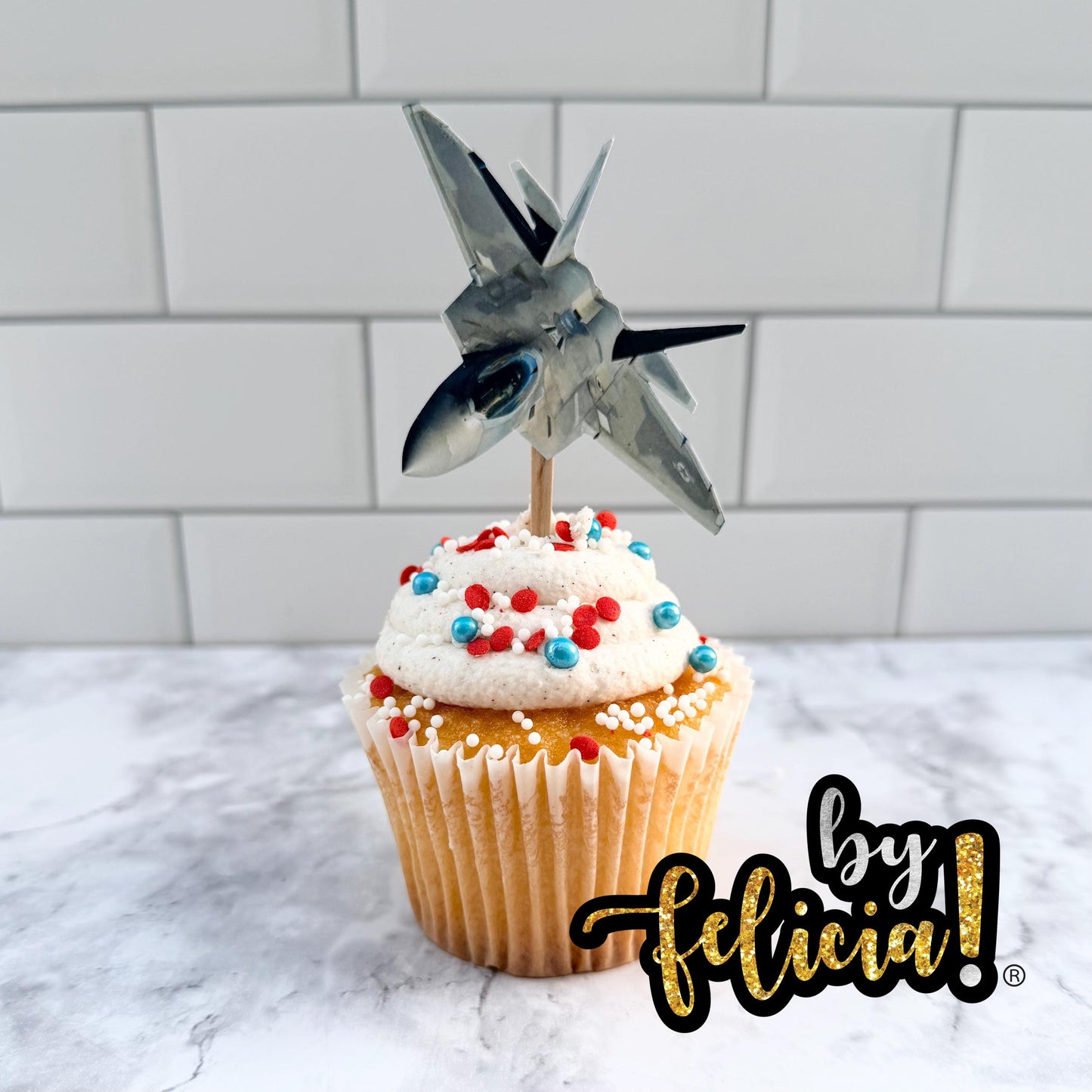 Air Force Cupcake Toppers: Glitter Planes Graduation Party Decorations