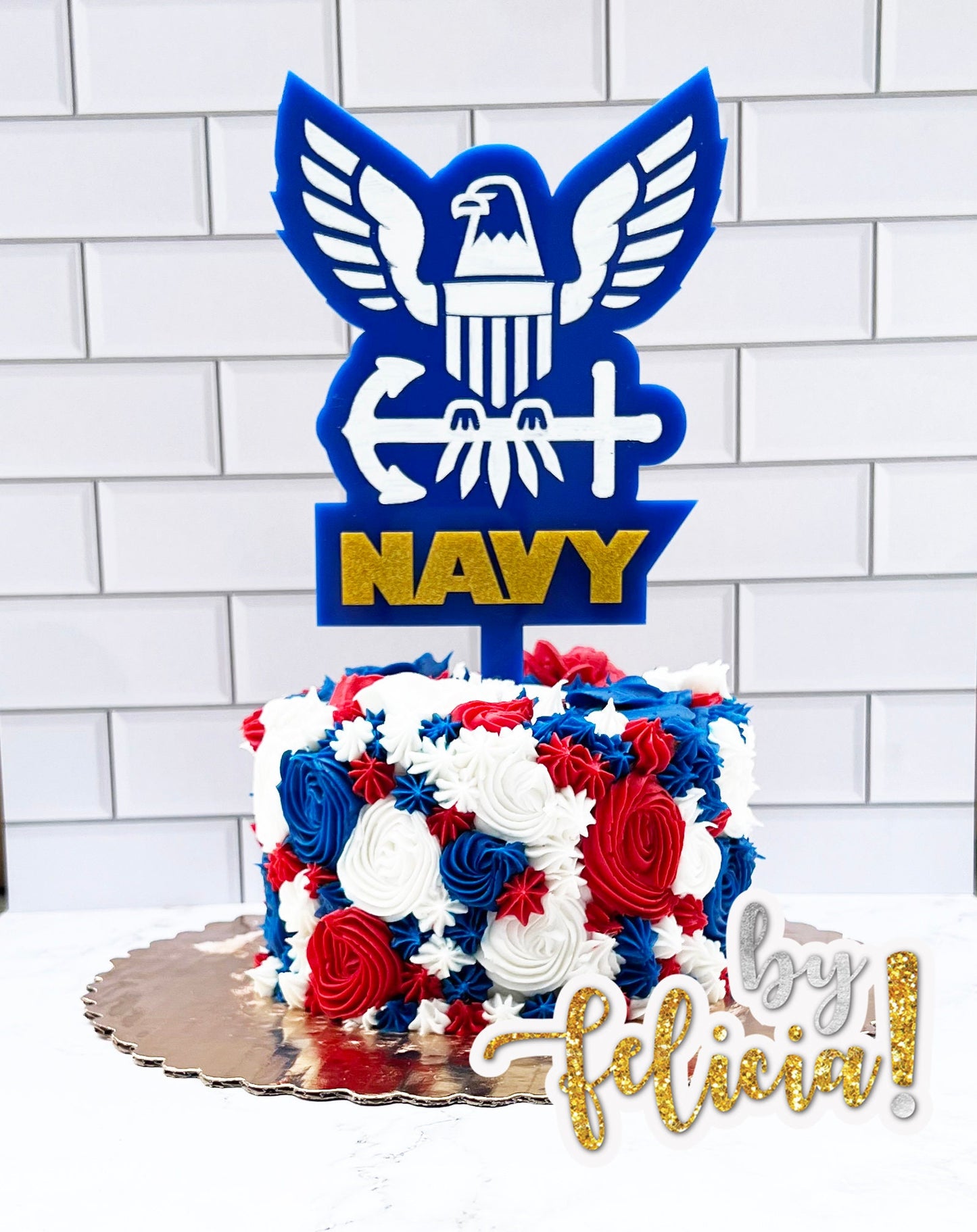 Navy Acrylic Cake Topper: USN Party Decoration (6" wide)