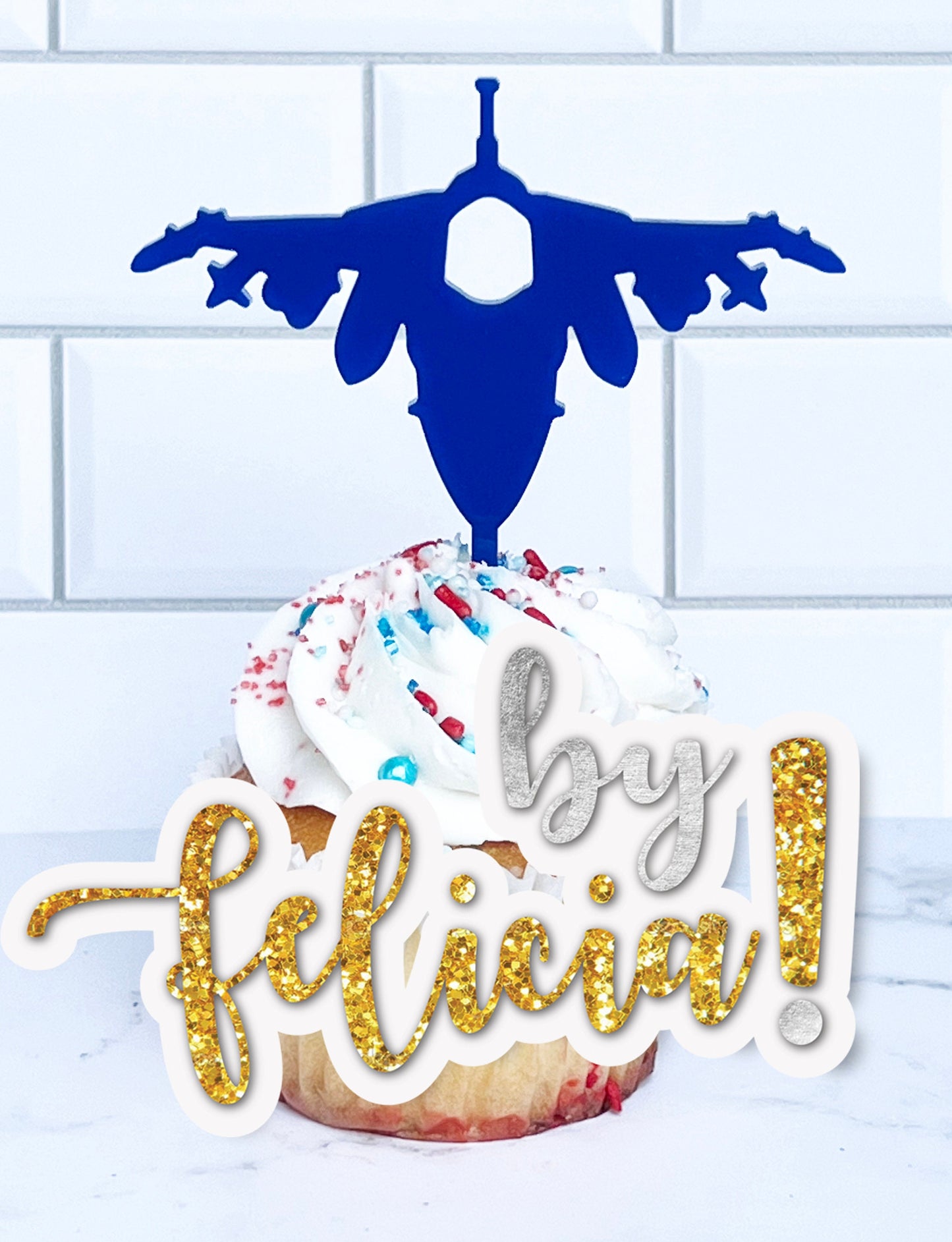 Acrylic Navy Cupcake Toppers: Fighter Jets, Dog Tags, Submarines