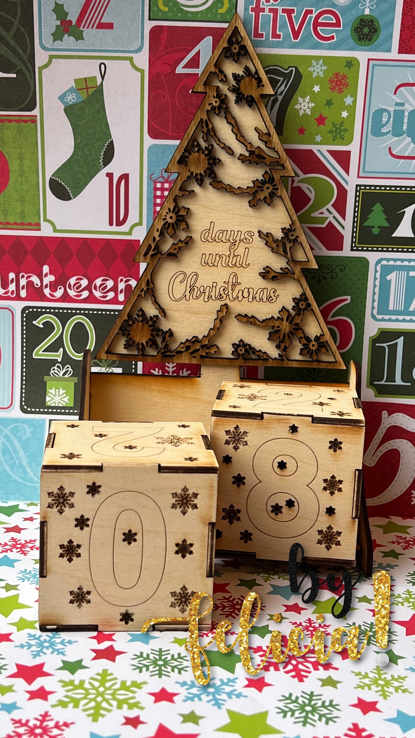 Christmas Tree Advent Calendar: Engraved Wooden Holiday Decor