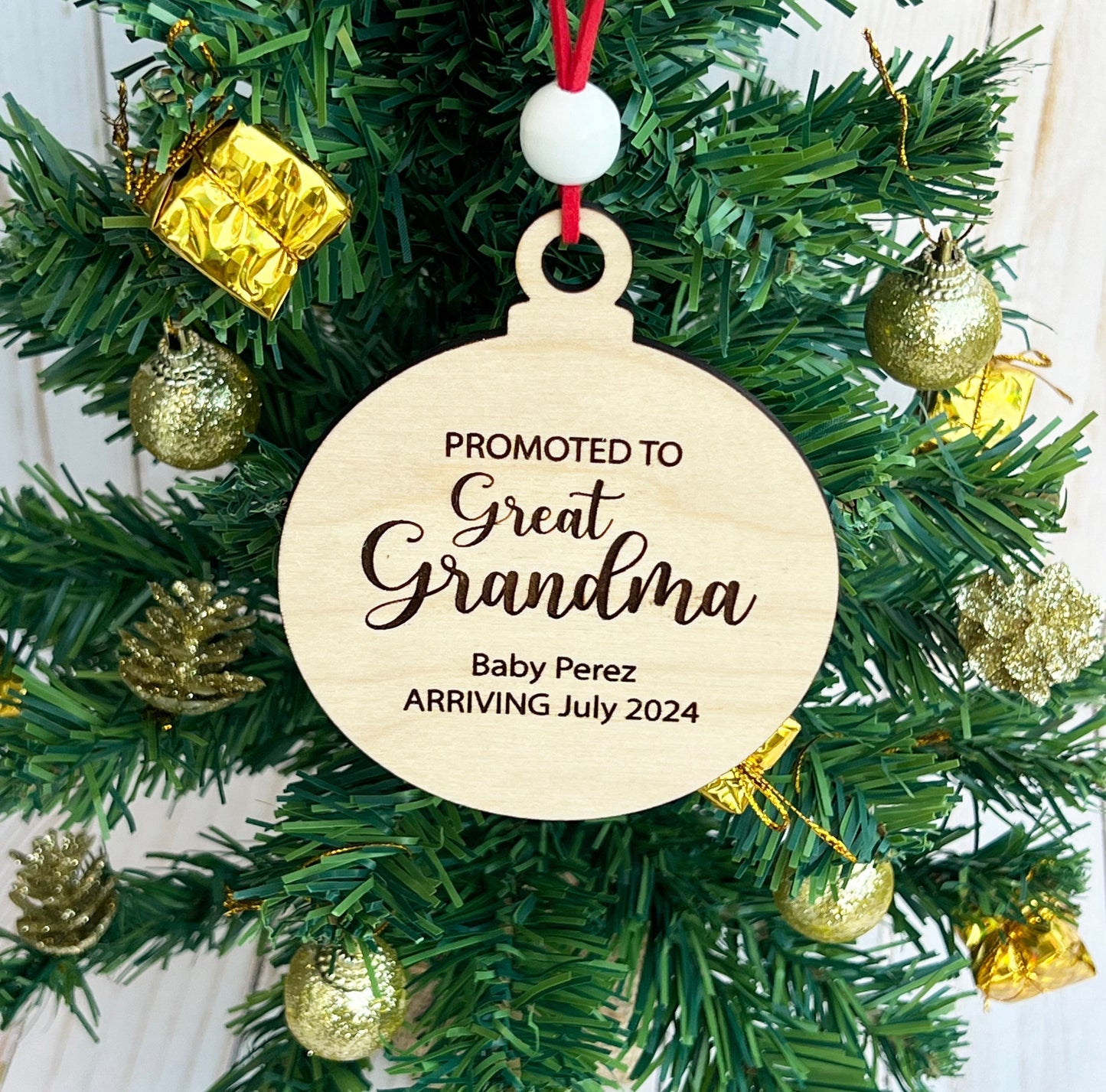 Personalized Baby Announcement Ornament: Promoted to Grandma/Grandpa