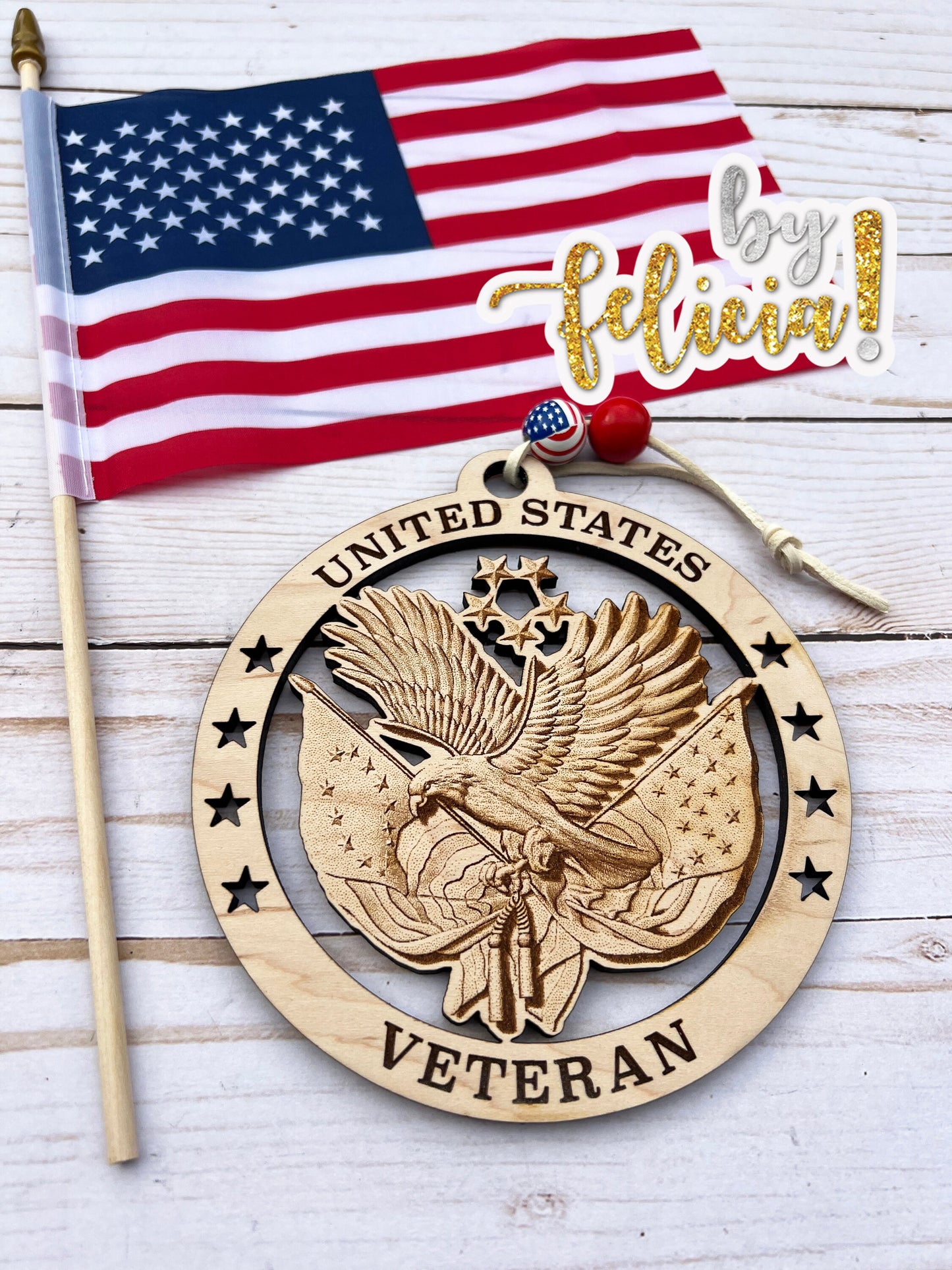 Laser Engraved United States Veteran Ornament: Patriotic Christmas Decor