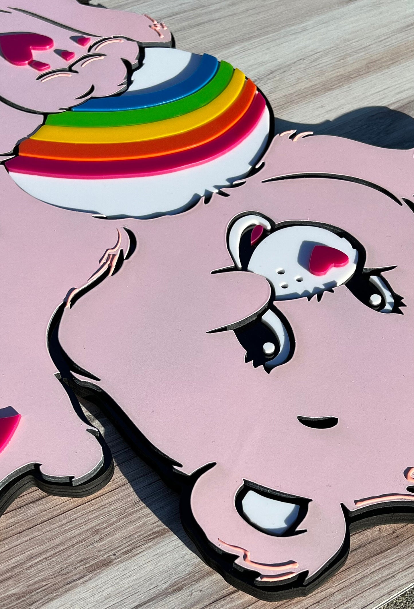 Custom Care Bear Cheer Bear Plaque: Handmade Birch & Acrylic