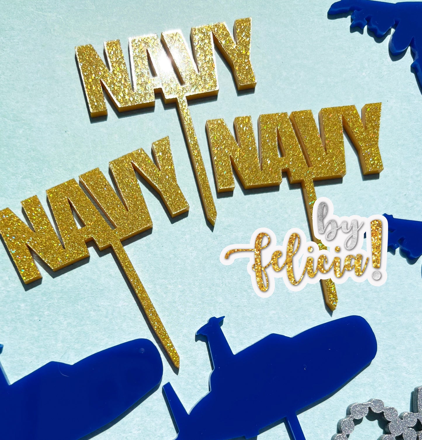 Acrylic Navy Cupcake Toppers: Fighter Jets, Dog Tags, Submarines