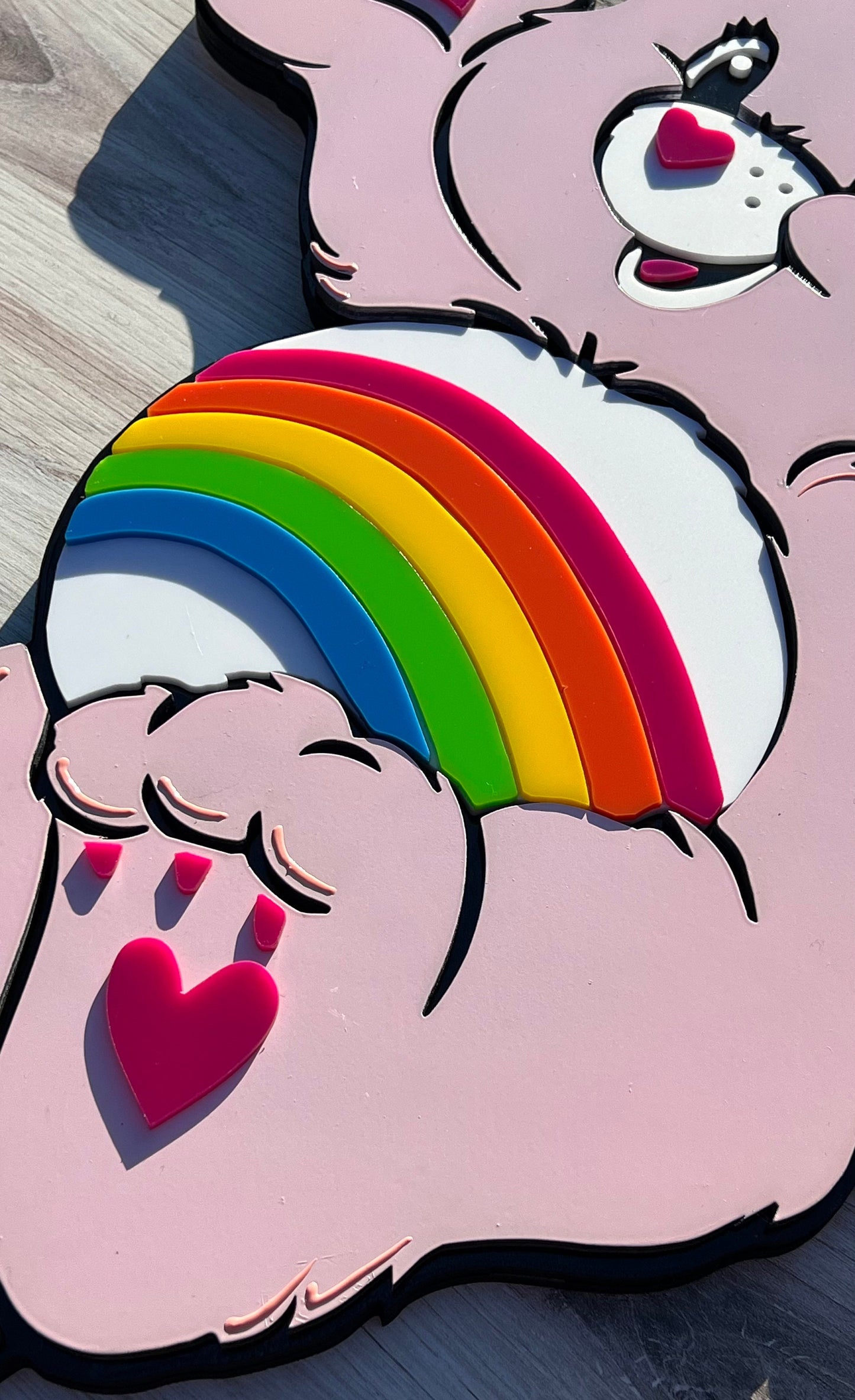 Custom Care Bear Cheer Bear Plaque: Handmade Birch & Acrylic