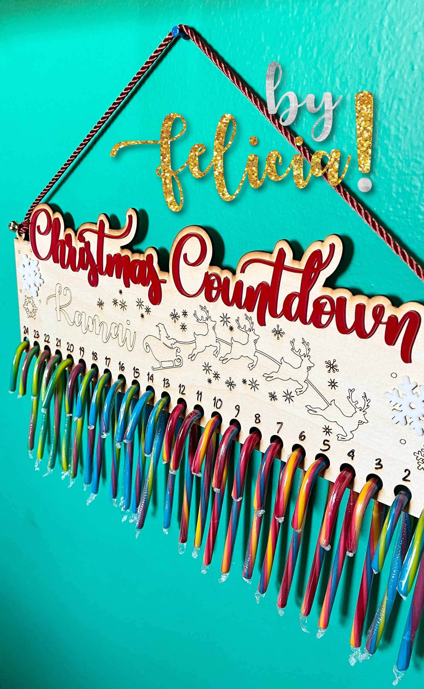 Personalized Candy Cane Christmas Countdown: Laser Engraved Advent Calendar