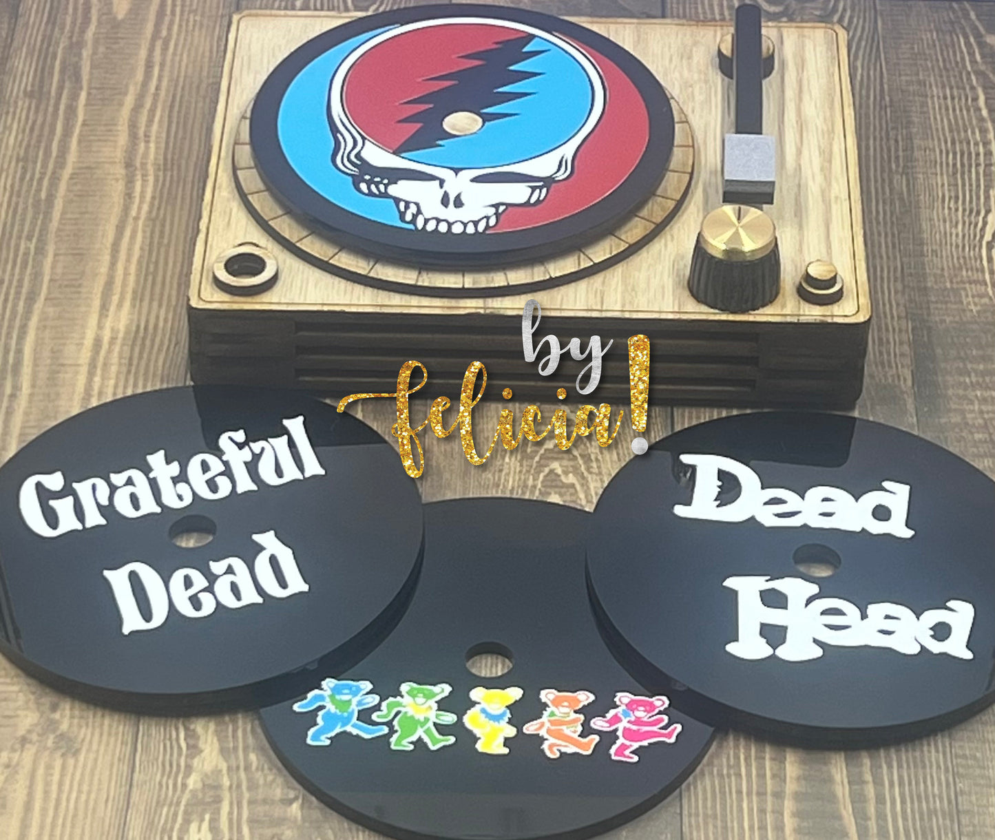 Retro Record Player Coaster Set: Personalized Acrylic Vinyl Coasters