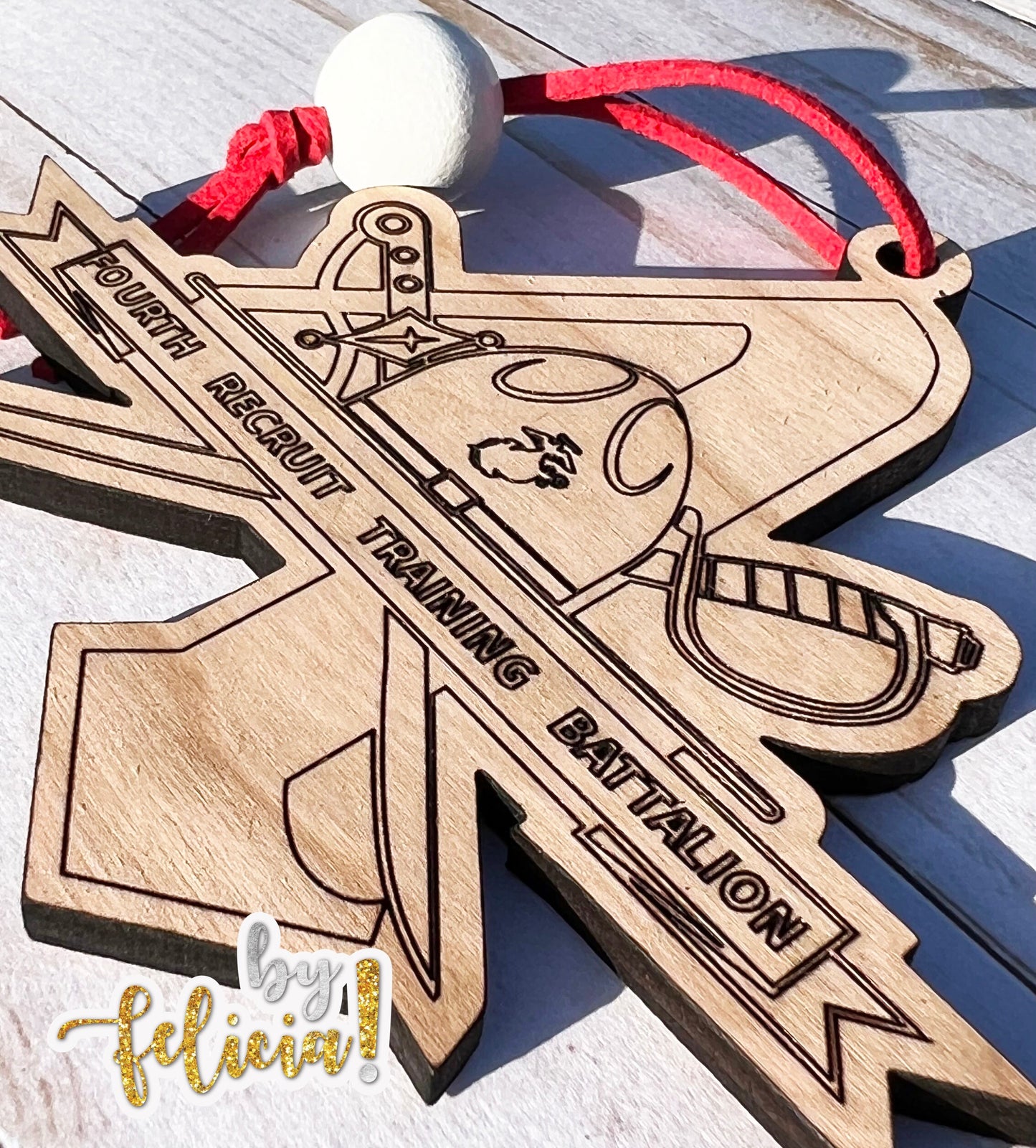 4th Battalion USMC Ornament: Laser Engraved Red Oak Wood