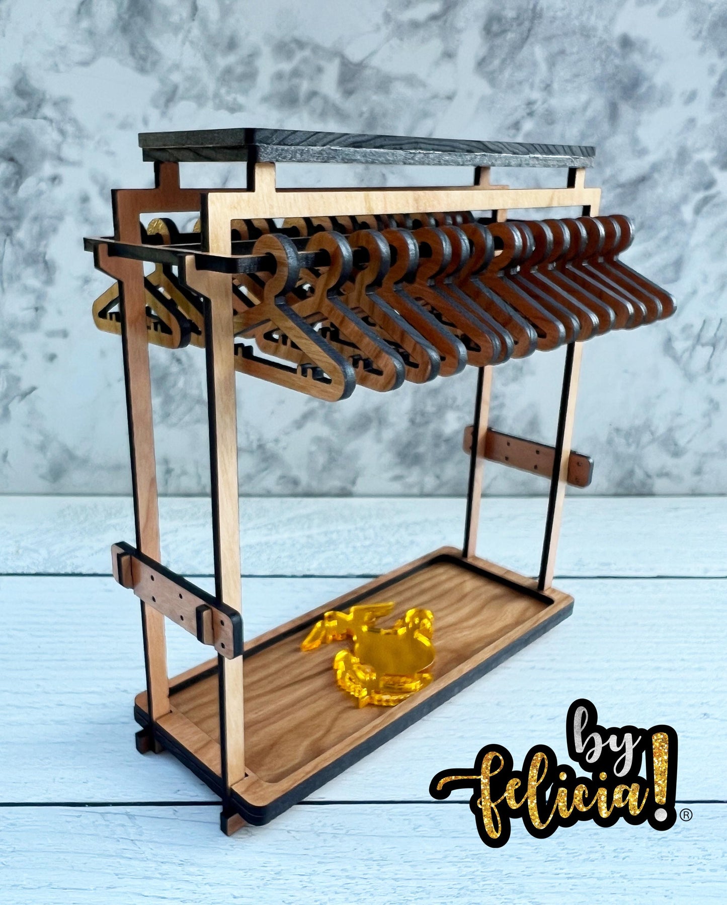 Personalized Marine Earring Coat Hanger Rack: Red Oak or Acrylic