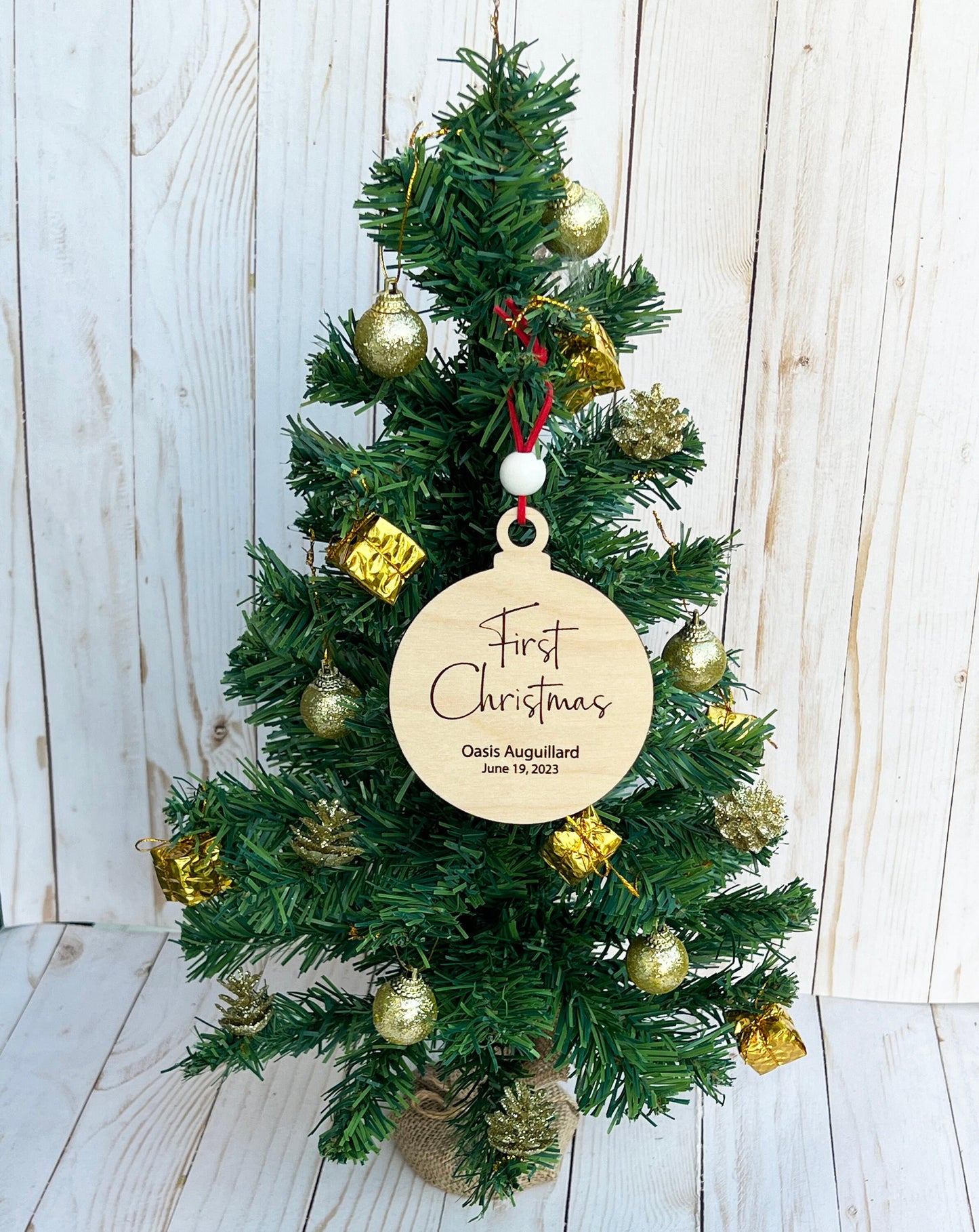 Personalized Baby's First Christmas Ornament: Laser Engraved Birch Wood