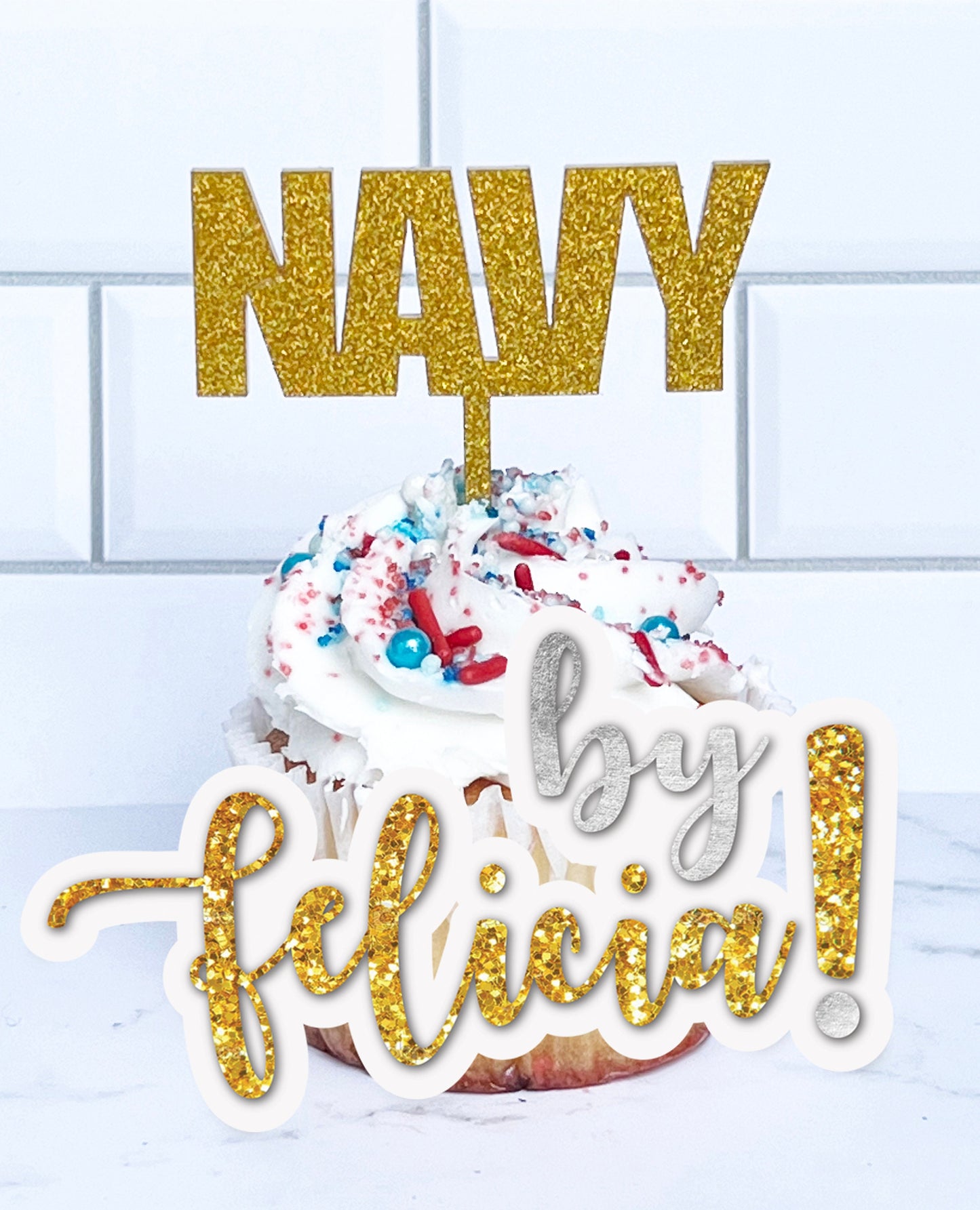 Acrylic Navy Cupcake Toppers: Fighter Jets, Dog Tags, Submarines