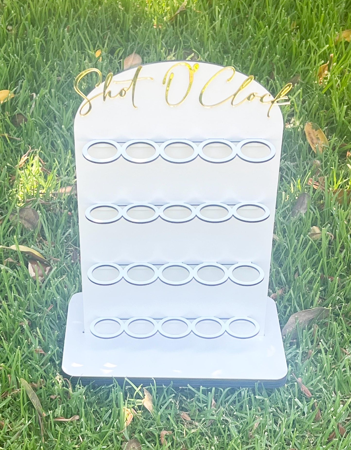 Personalized Shot Glass Display: Baltic Plywood Wedding Party Stand