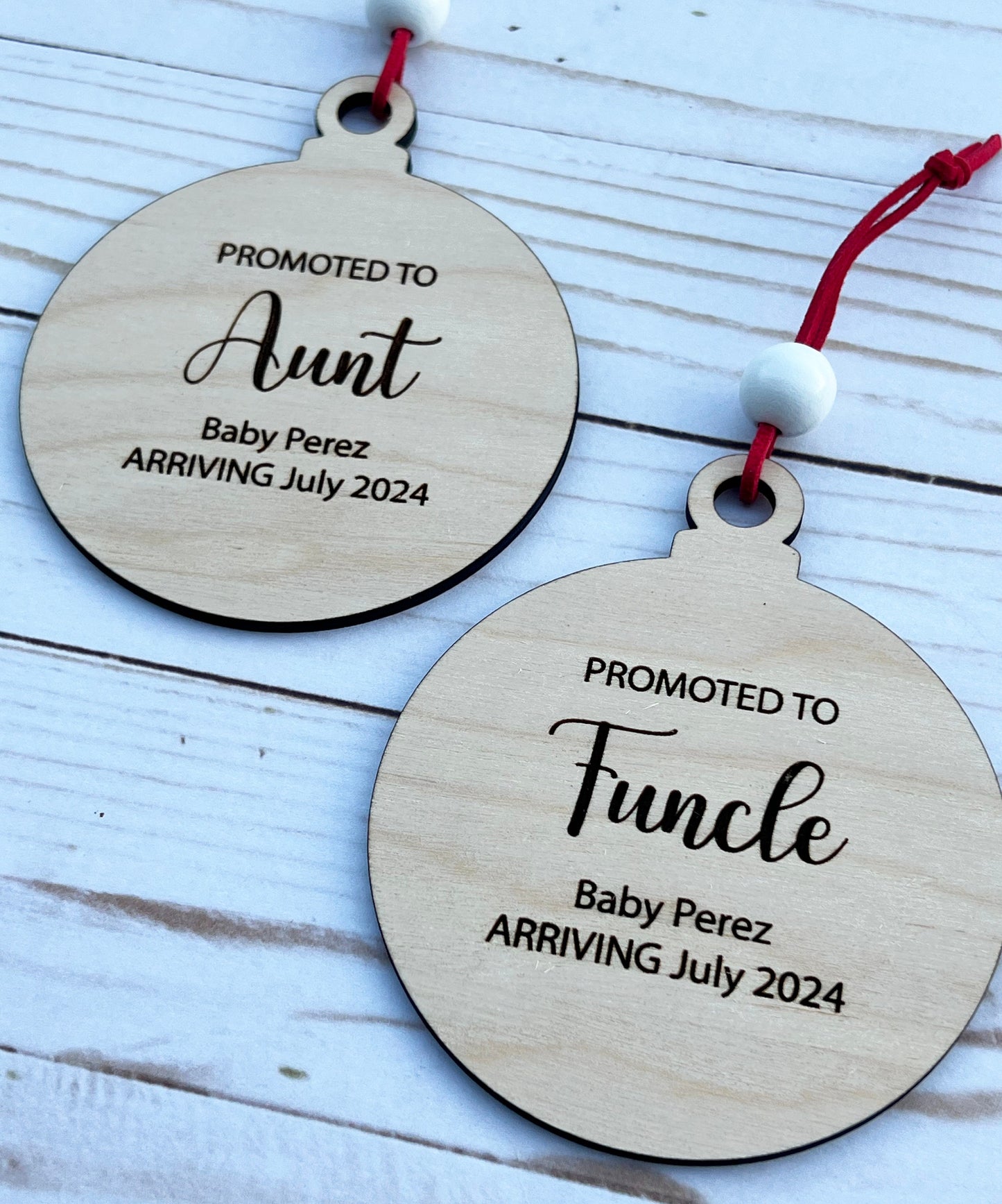 Personalized Pregnancy Announcement Christmas Ornament • Customized Ornament • Promoted to Aunt • Promoted to Funcle • Christmas Baby