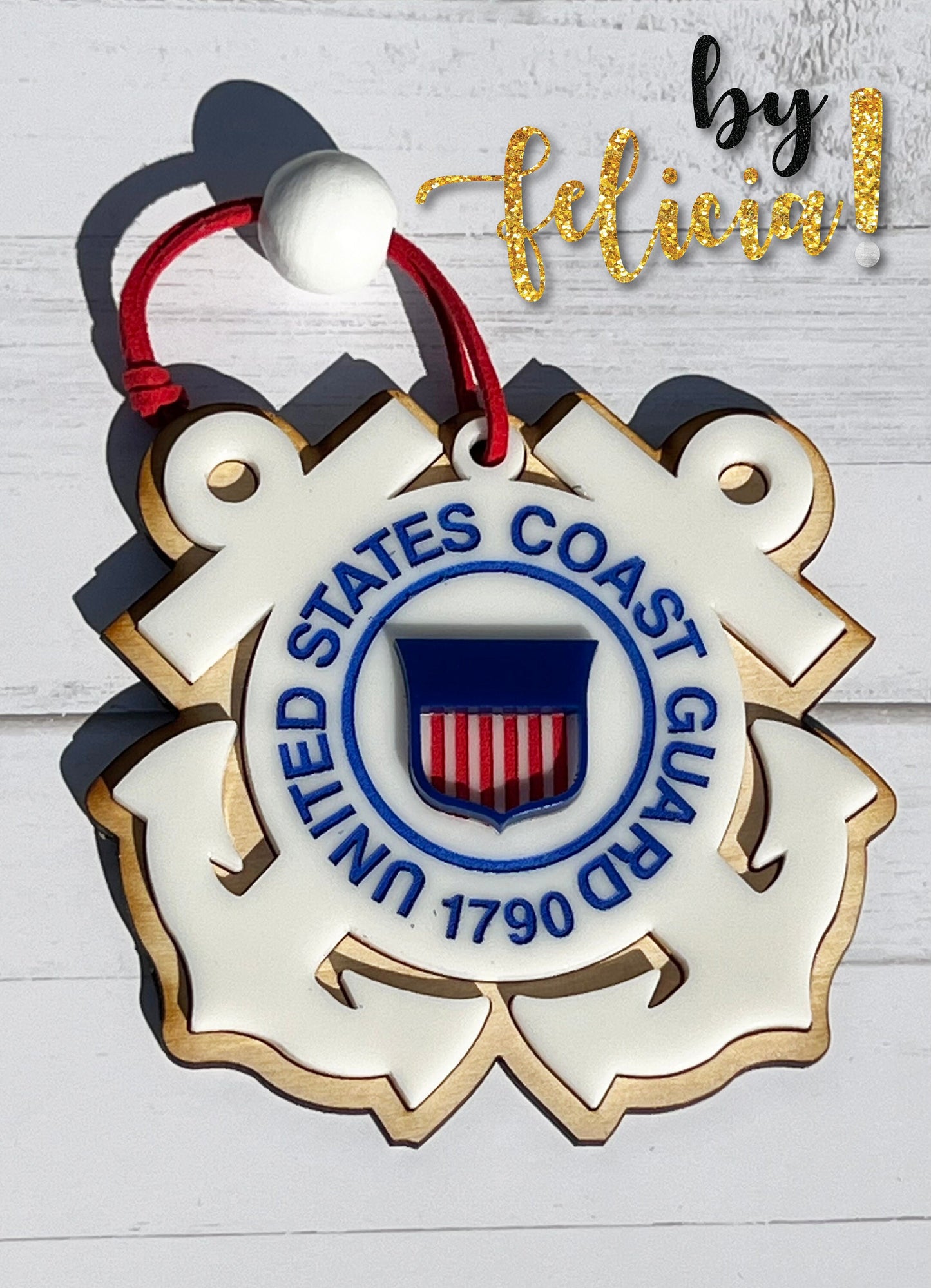 Military Christmas Ornament: Laser Cut Wood & Acrylic - USMC, Navy, Army, Air Force, Coast Guard