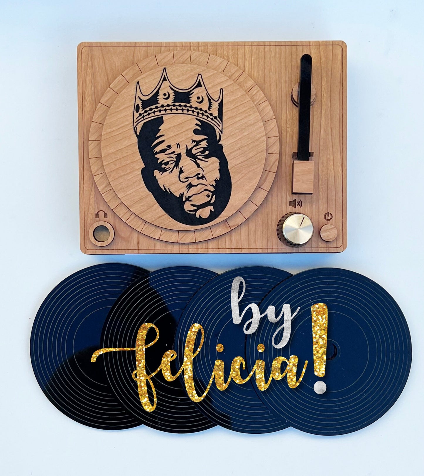 Retro Record Player Coaster Set: Personalized Acrylic Vinyl Coasters
