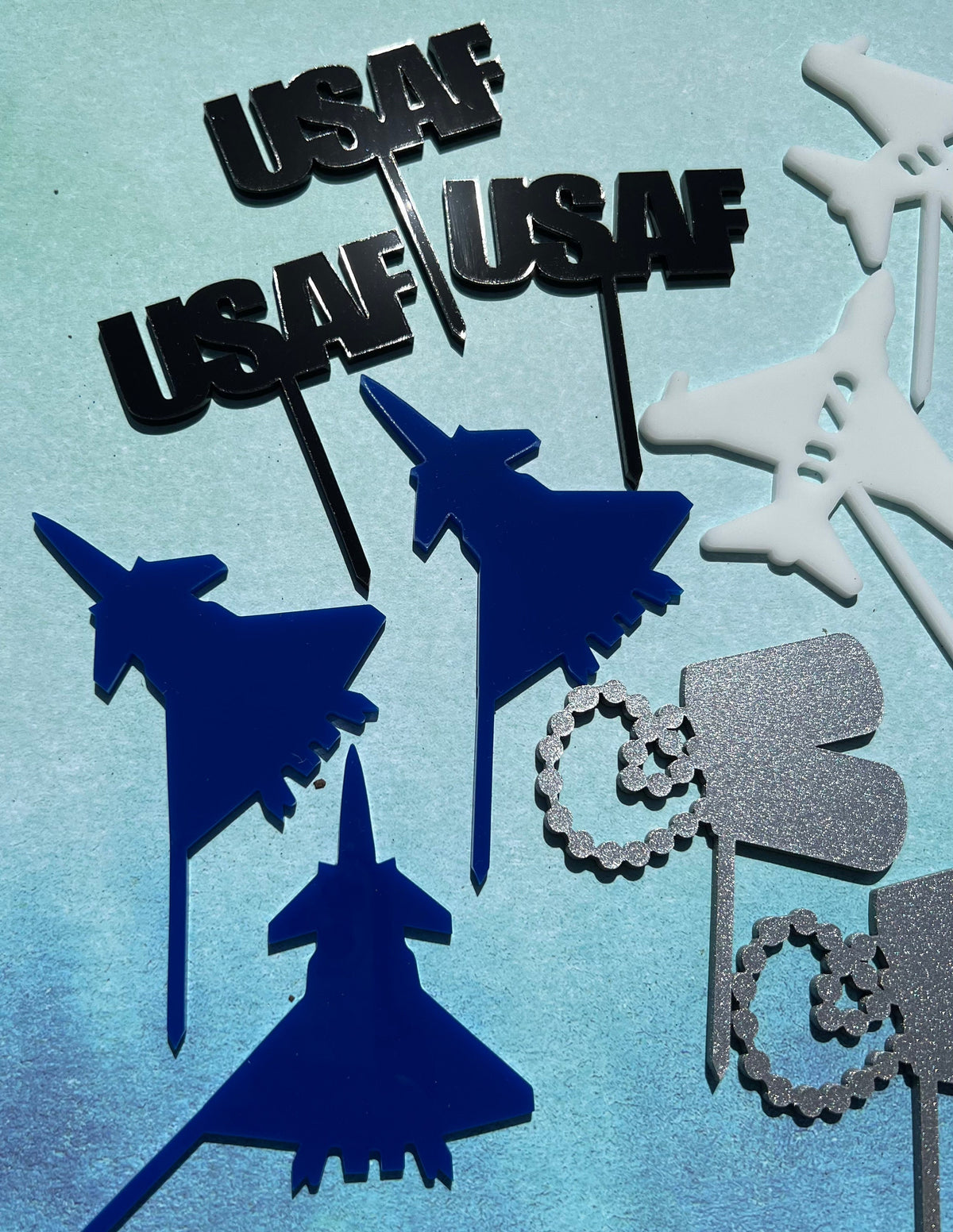 Air Force Cupcake Toppers: Acrylic USAF Party Decorations