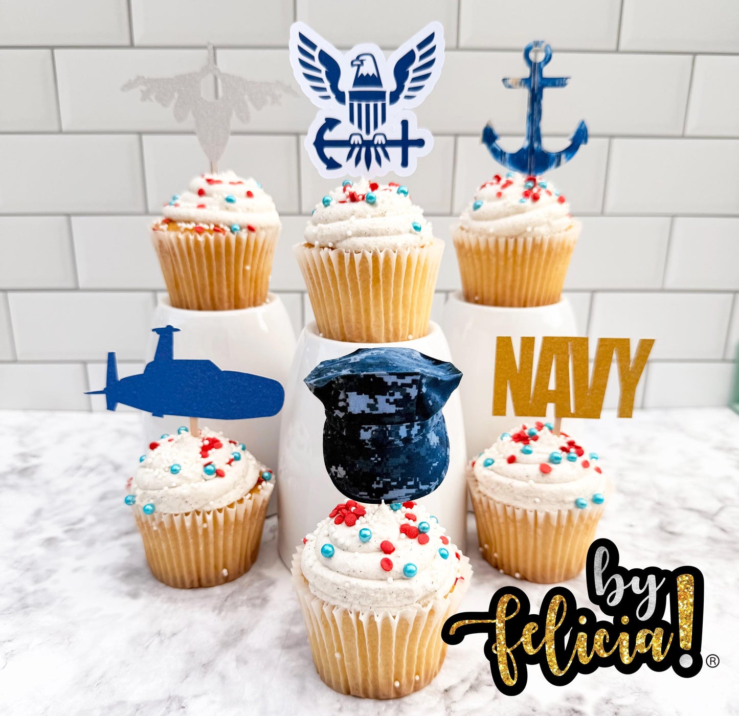 Navy Cupcake Toppers: USN Party Decorations