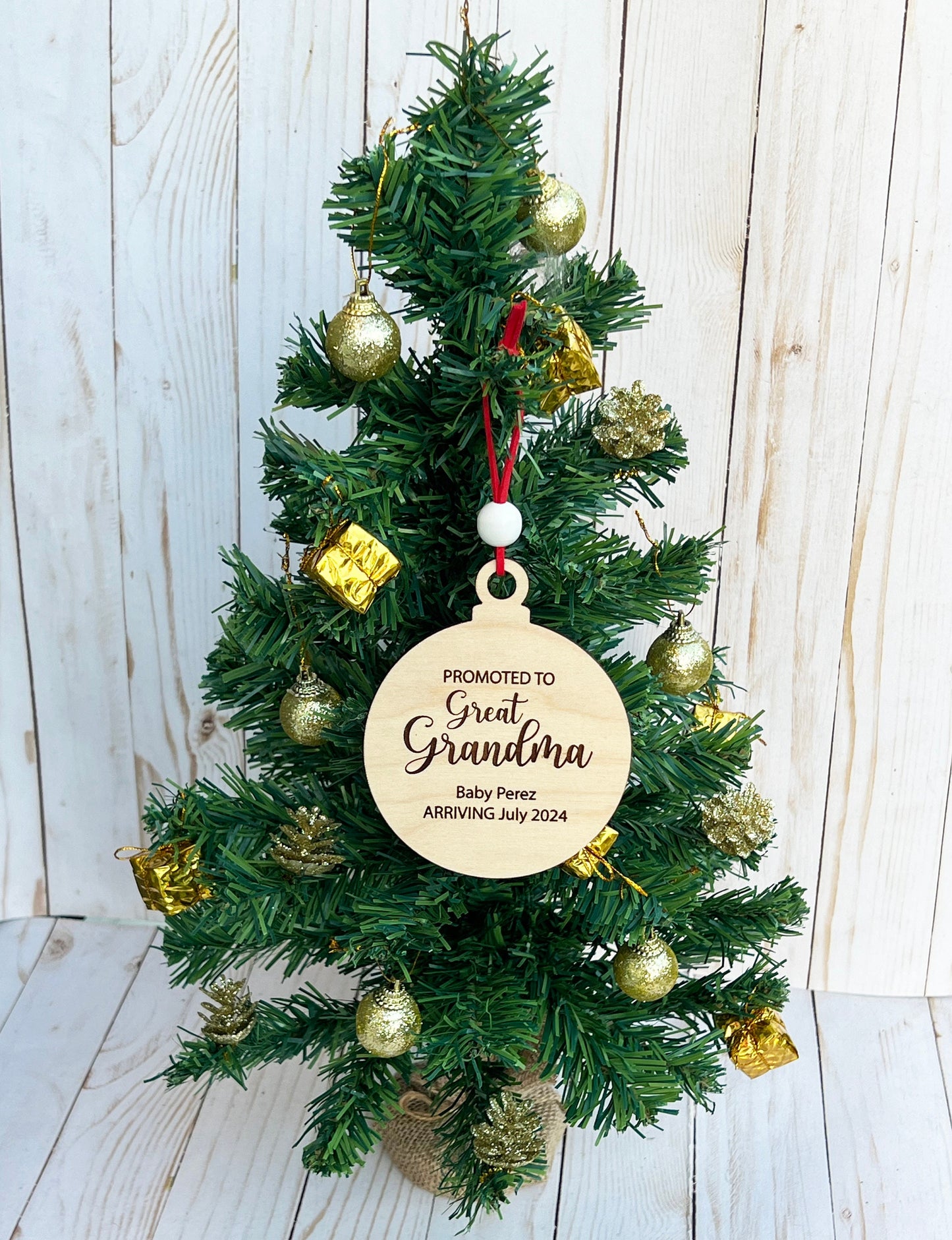 Personalized Baby Announcement Ornament: Promoted to Grandma/Grandpa