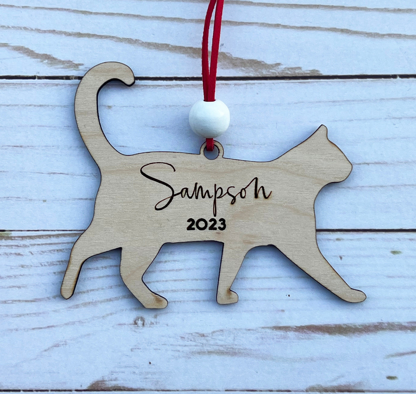 Personalized Cat Ornament: Laser Engraved Birch Wood, Pet Memorial Gift
