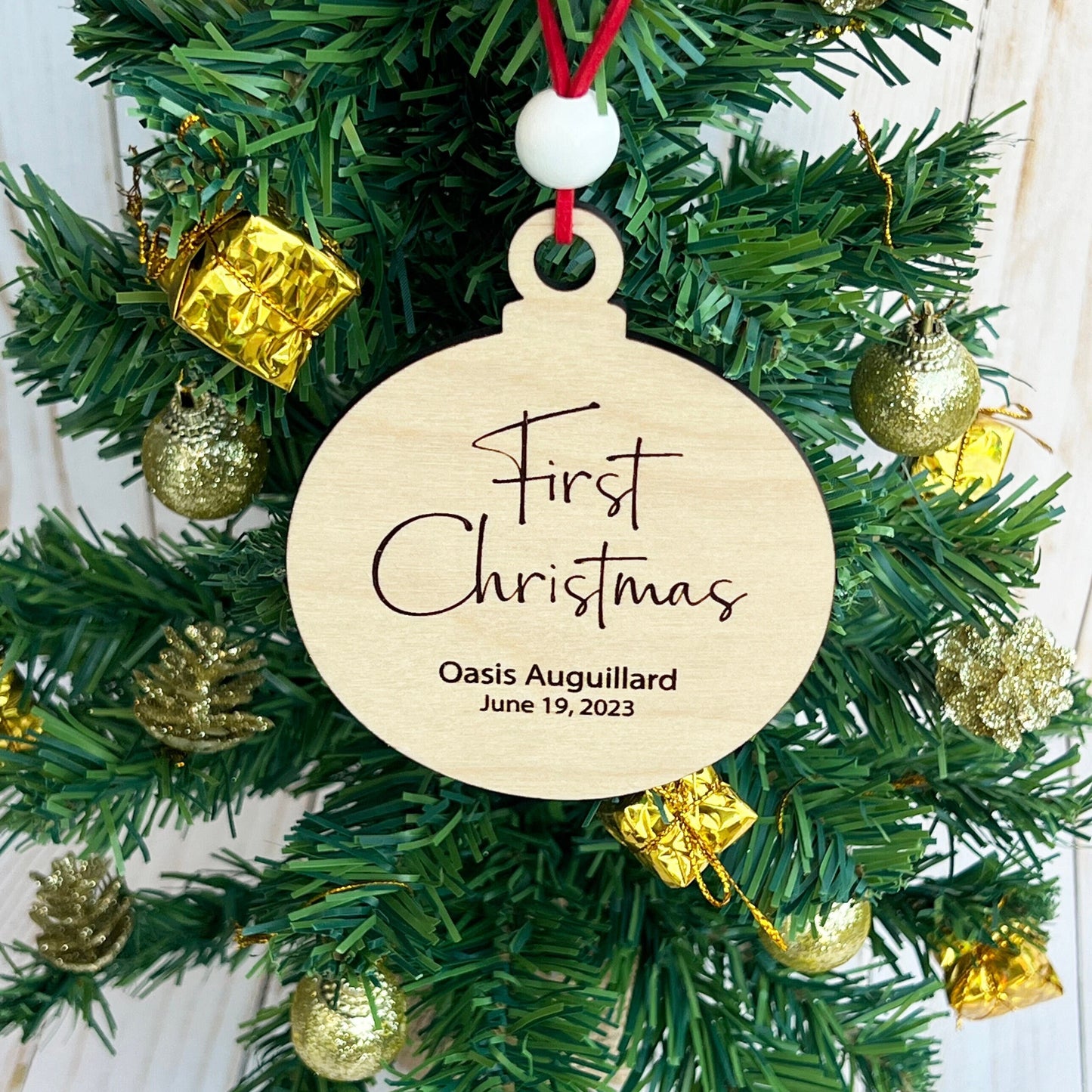 Personalized Baby's First Christmas Ornament: Laser Engraved Birch Wood