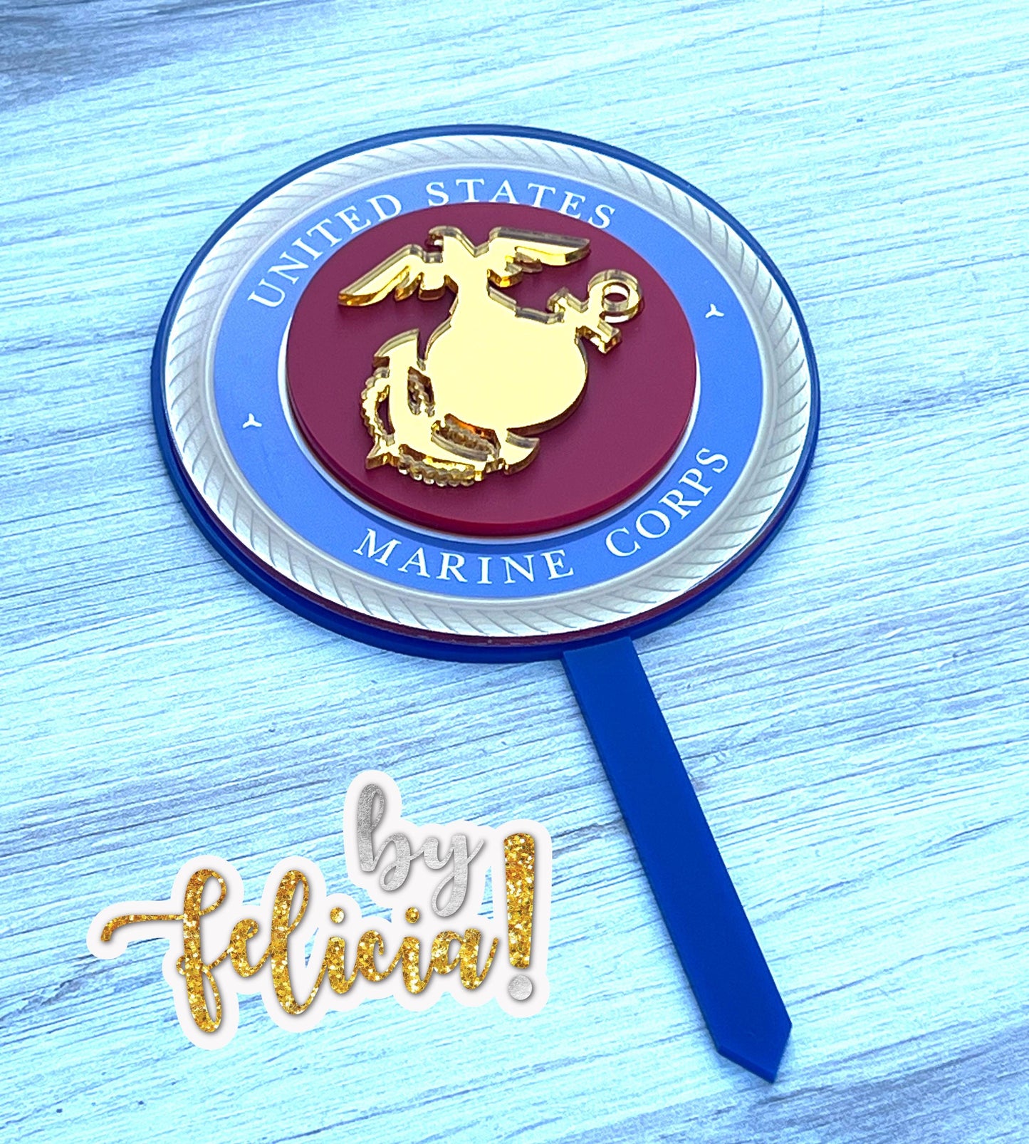 Acrylic Marine Corps Cake Topper: USMC Birthday Party Decor, USMC License #286-23