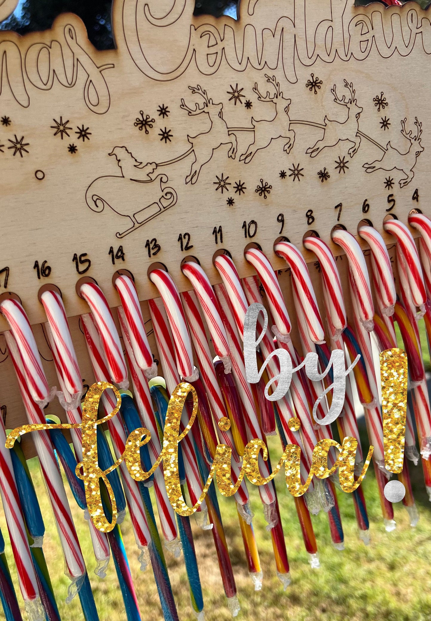 Personalized Candy Cane Christmas Countdown: Laser Engraved Advent Calendar