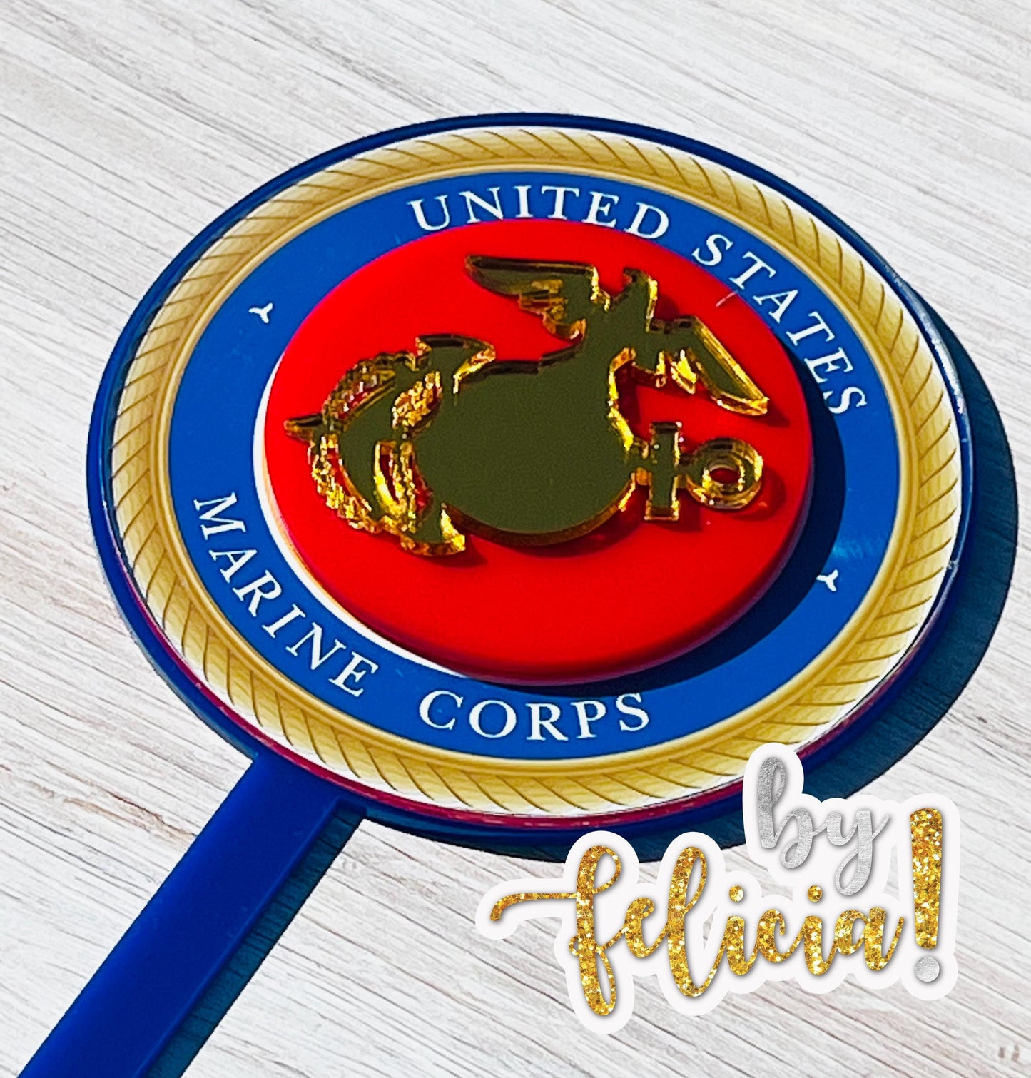 Acrylic Marine Corps Cake Topper: USMC Birthday Party Decor, USMC License #286-23