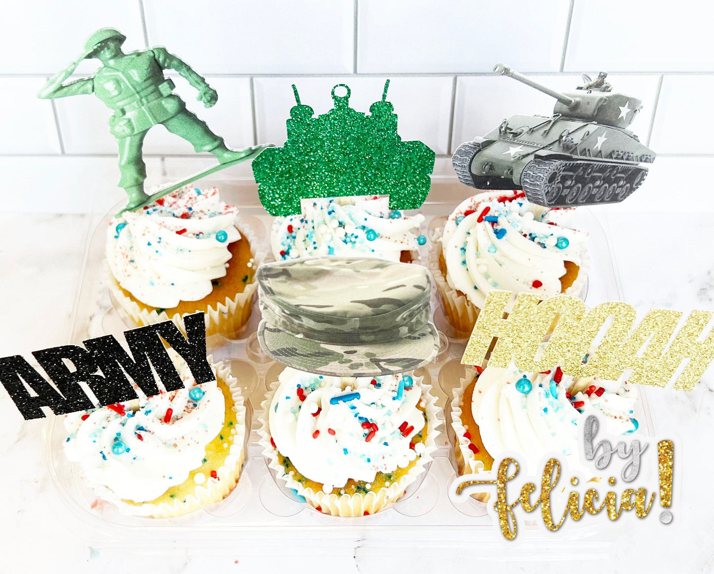 Army Cupcake Toppers: Soldier, Tank, Camo Party Decorations