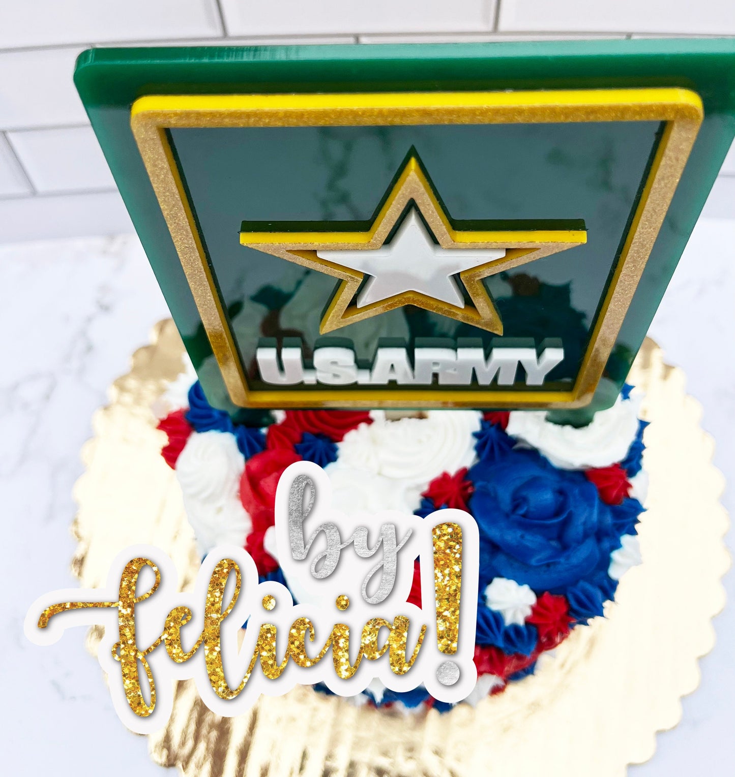 Army Cake Topper: Acrylic Military Graduation Party Decoration