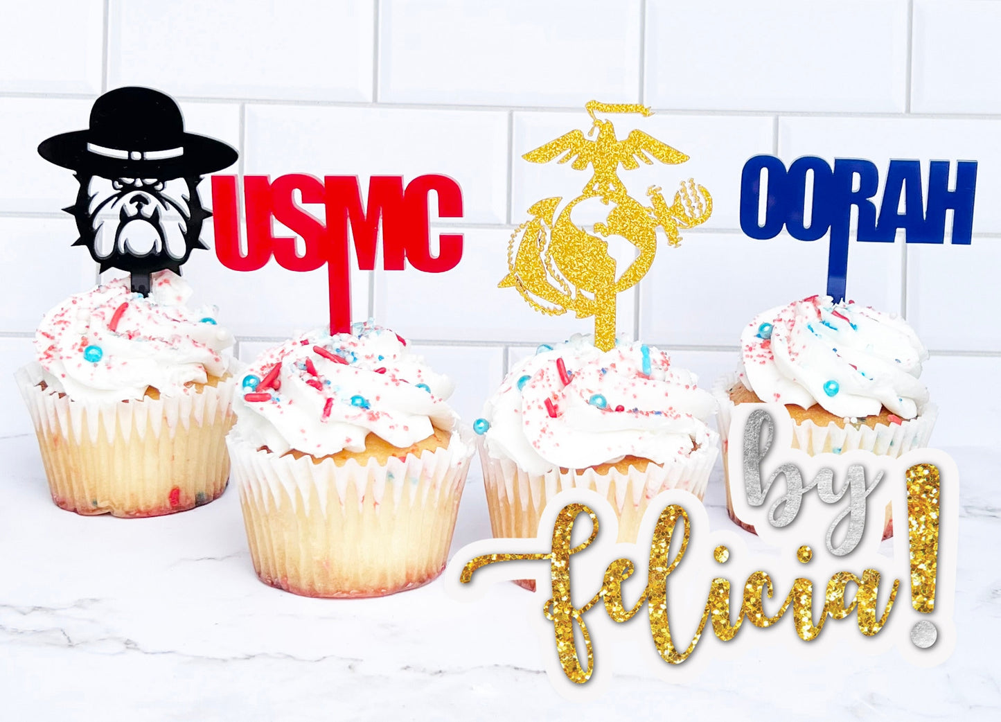 USMC Cupcake Toppers: Acrylic Marine Corps Party Decor
