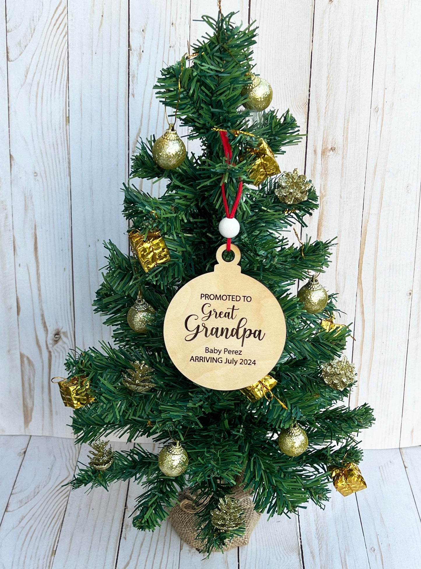 Personalized Baby Announcement Ornament: Promoted to Grandma/Grandpa