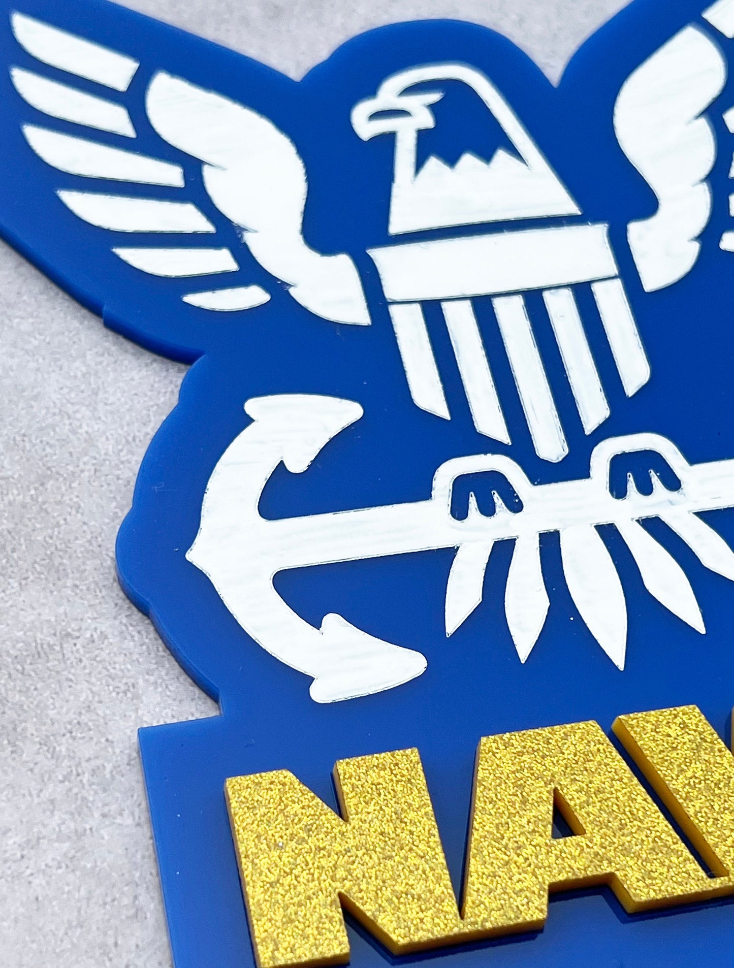 Navy Acrylic Cake Topper: USN Party Decoration (6" wide)