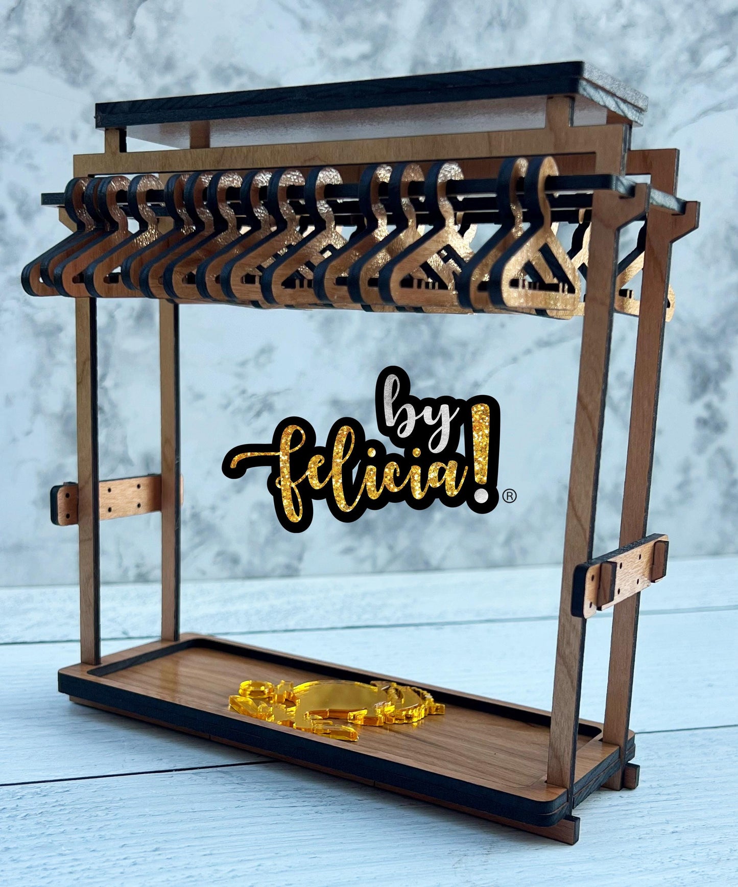 Personalized Marine Earring Coat Hanger Rack: Red Oak or Acrylic
