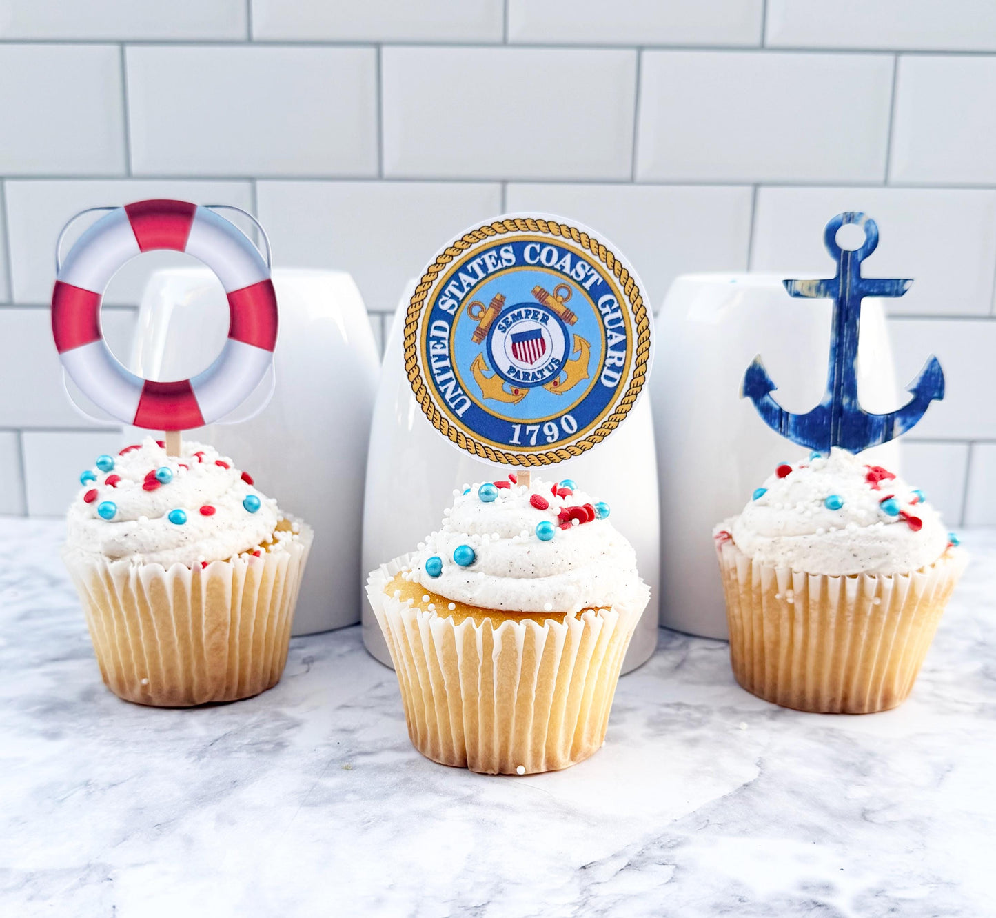Coast Guard cupcake toppers, Coast guard cupcake ideas, Coast Guard cake topper, Coast Guard party decorations,  Coast Guard party supplies