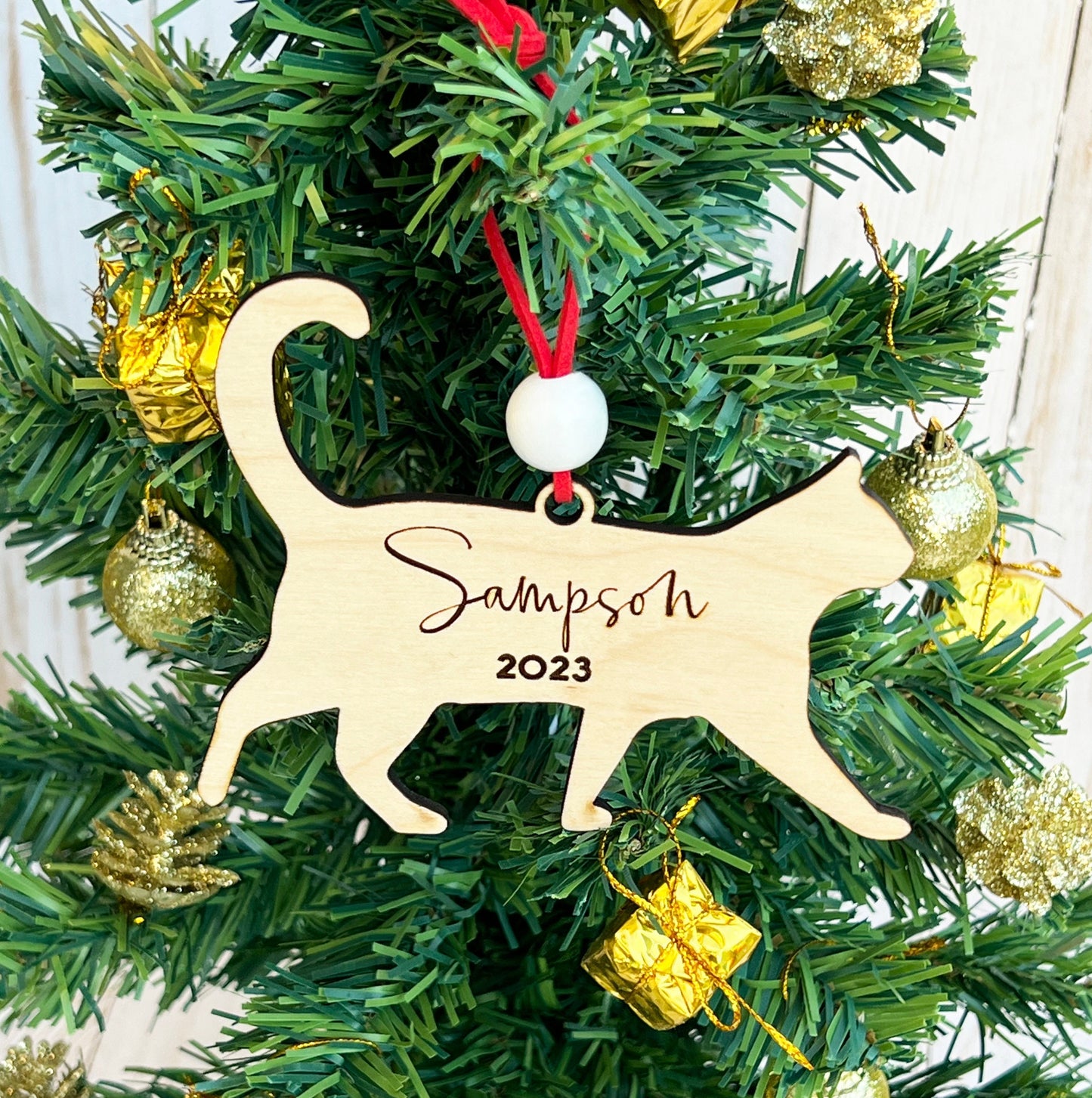 Personalized Cat Ornament: Laser Engraved Birch Wood, Pet Memorial Gift